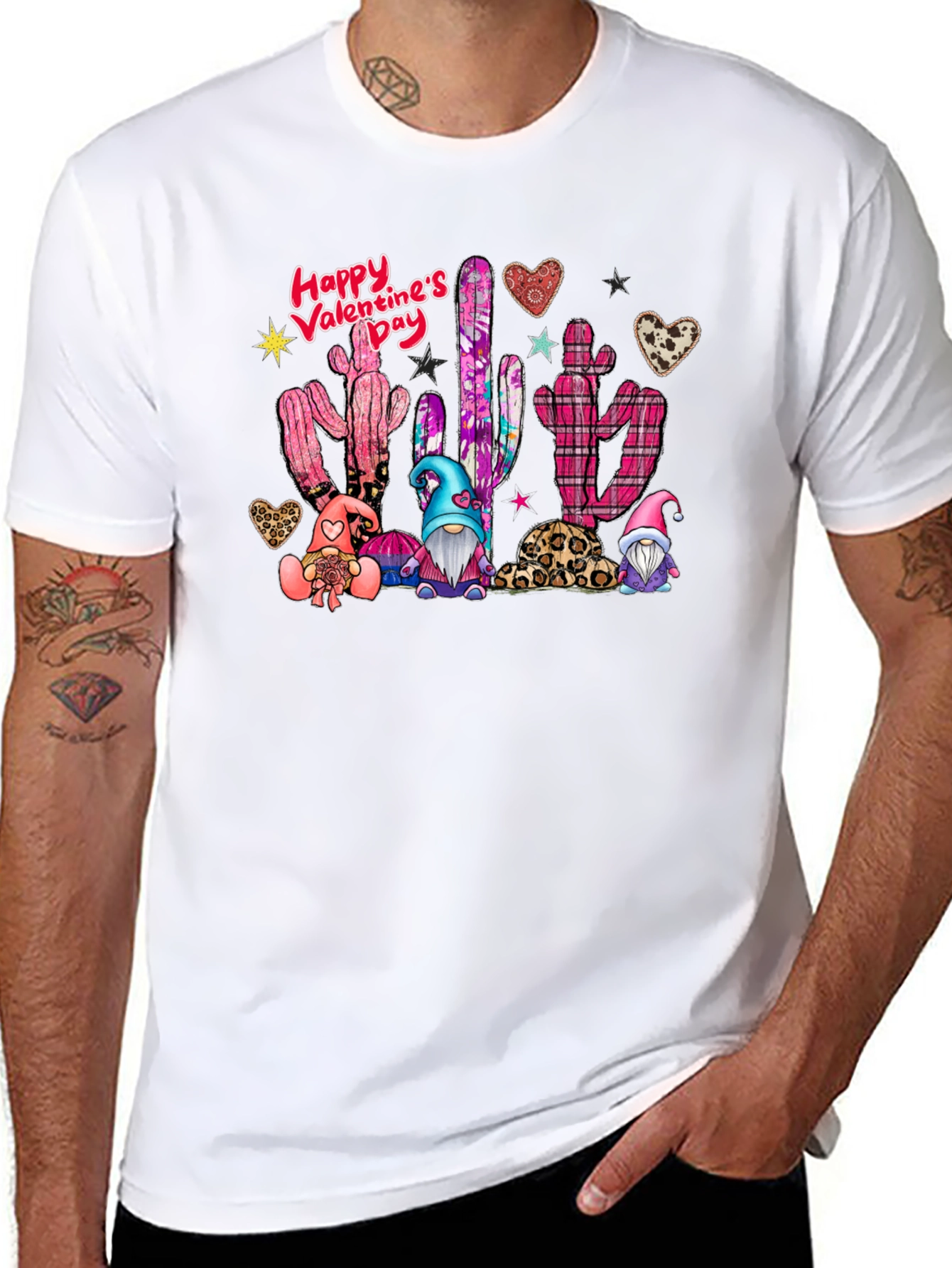 Valentines Day Cactus Gnomes Black T-Shirt