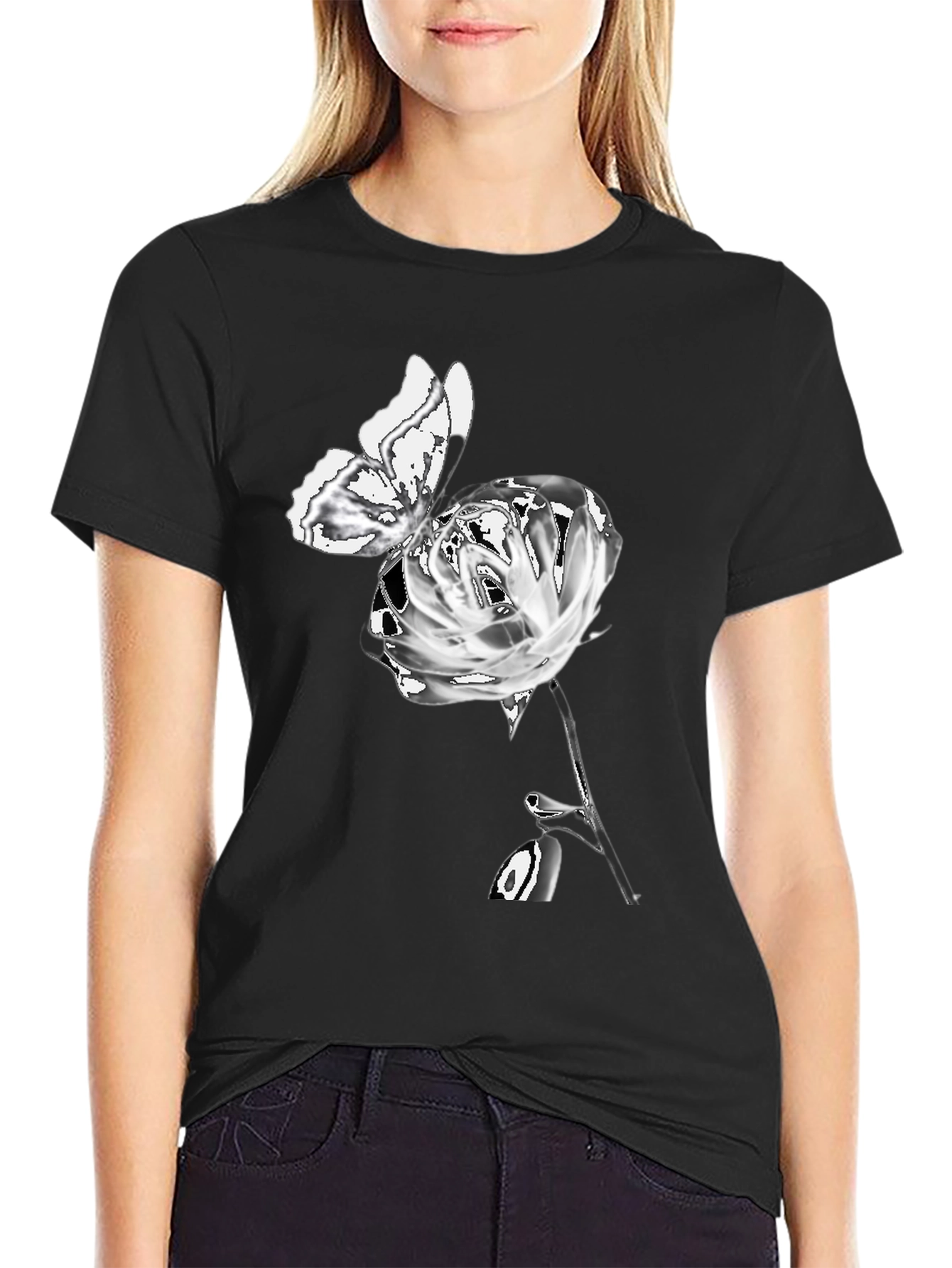 Rose Butterfly Graphic T-Shirt