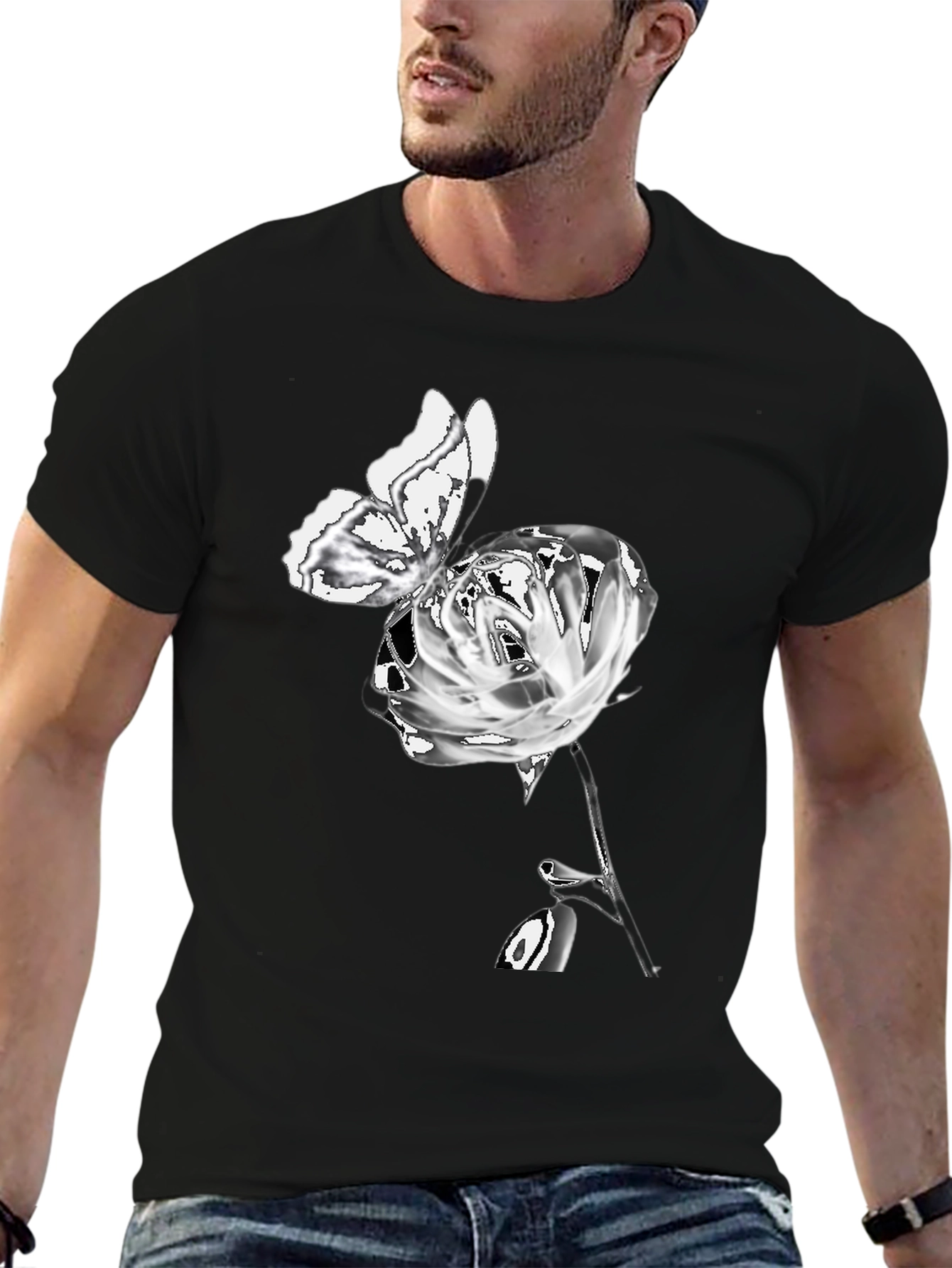 Rose Butterfly Graphic T-Shirt