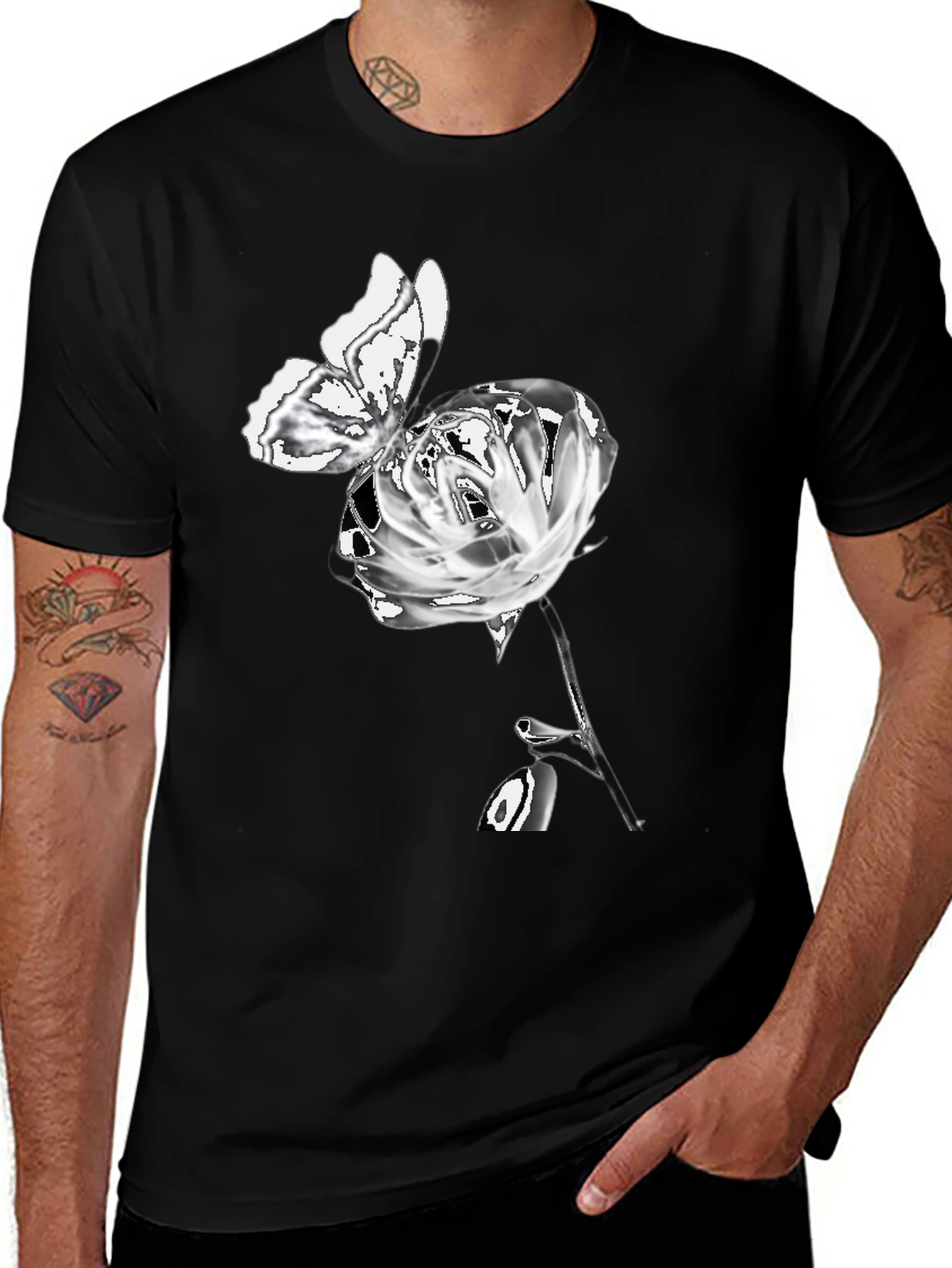 Rose Butterfly Graphic T-Shirt