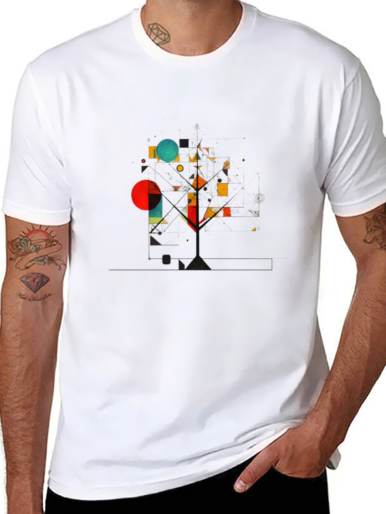 Geometric Abstract Art Black T-Shirt