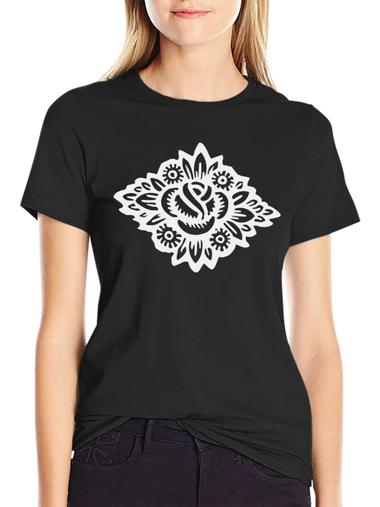 Black T-Shirt with Bold Rose Graphic
