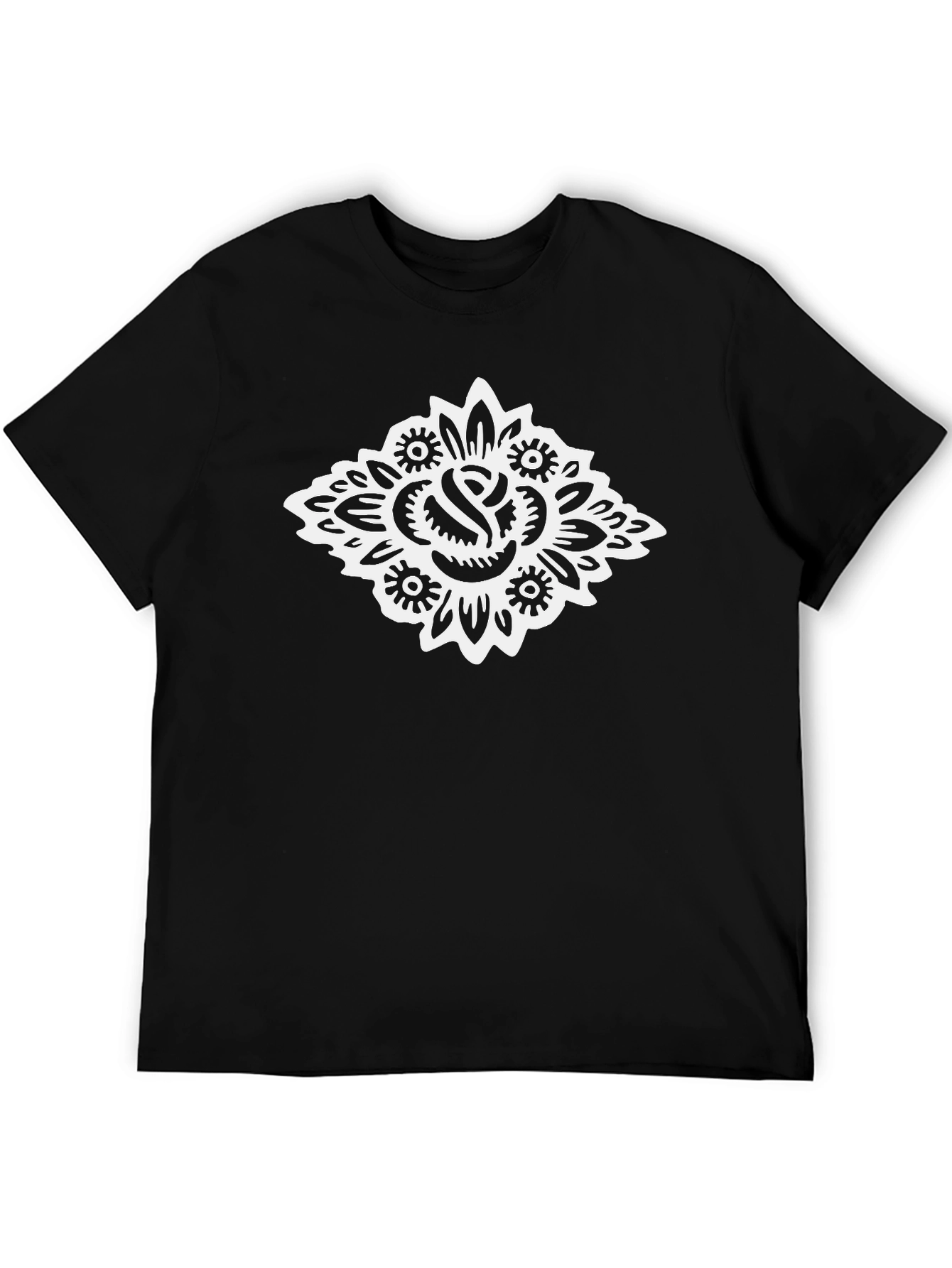 Black T-Shirt with Bold Rose Graphic