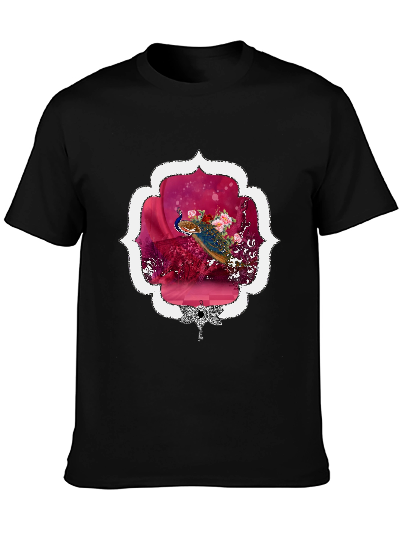 Floral Peacock Graphic Tee - Stylish & Unique