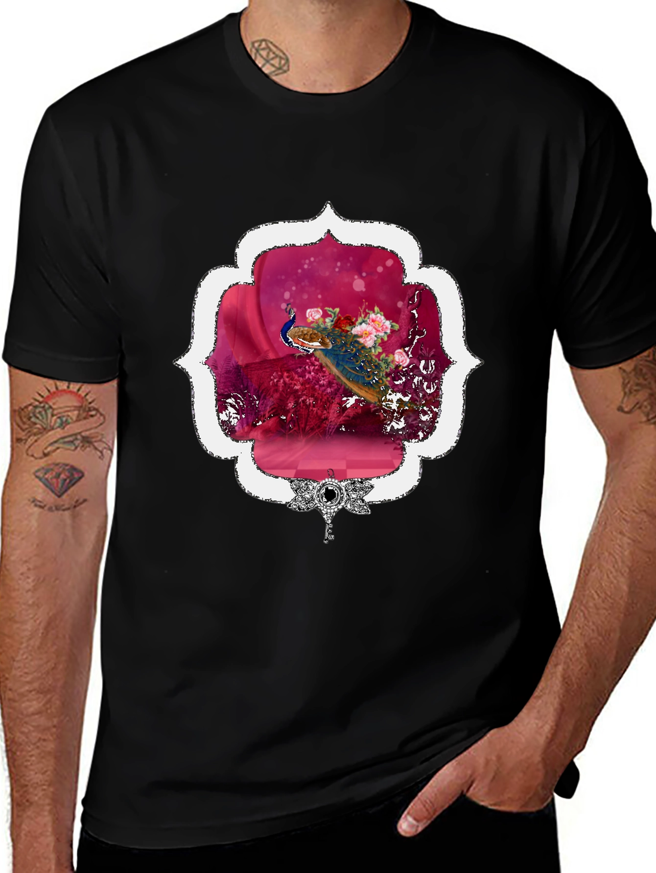 Floral Peacock Graphic Tee - Stylish & Unique