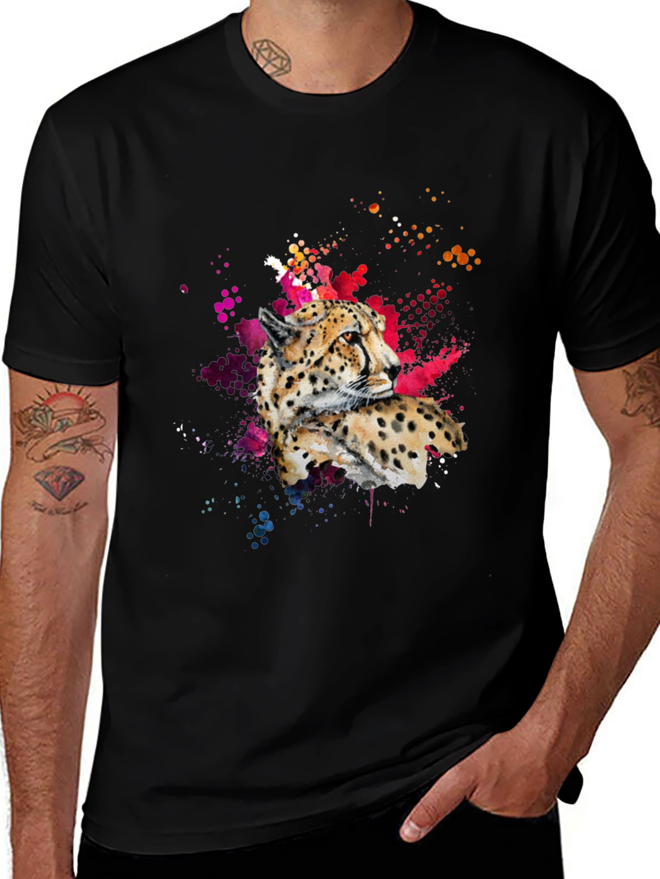 Cheetah Splash Print Black T-Shirt