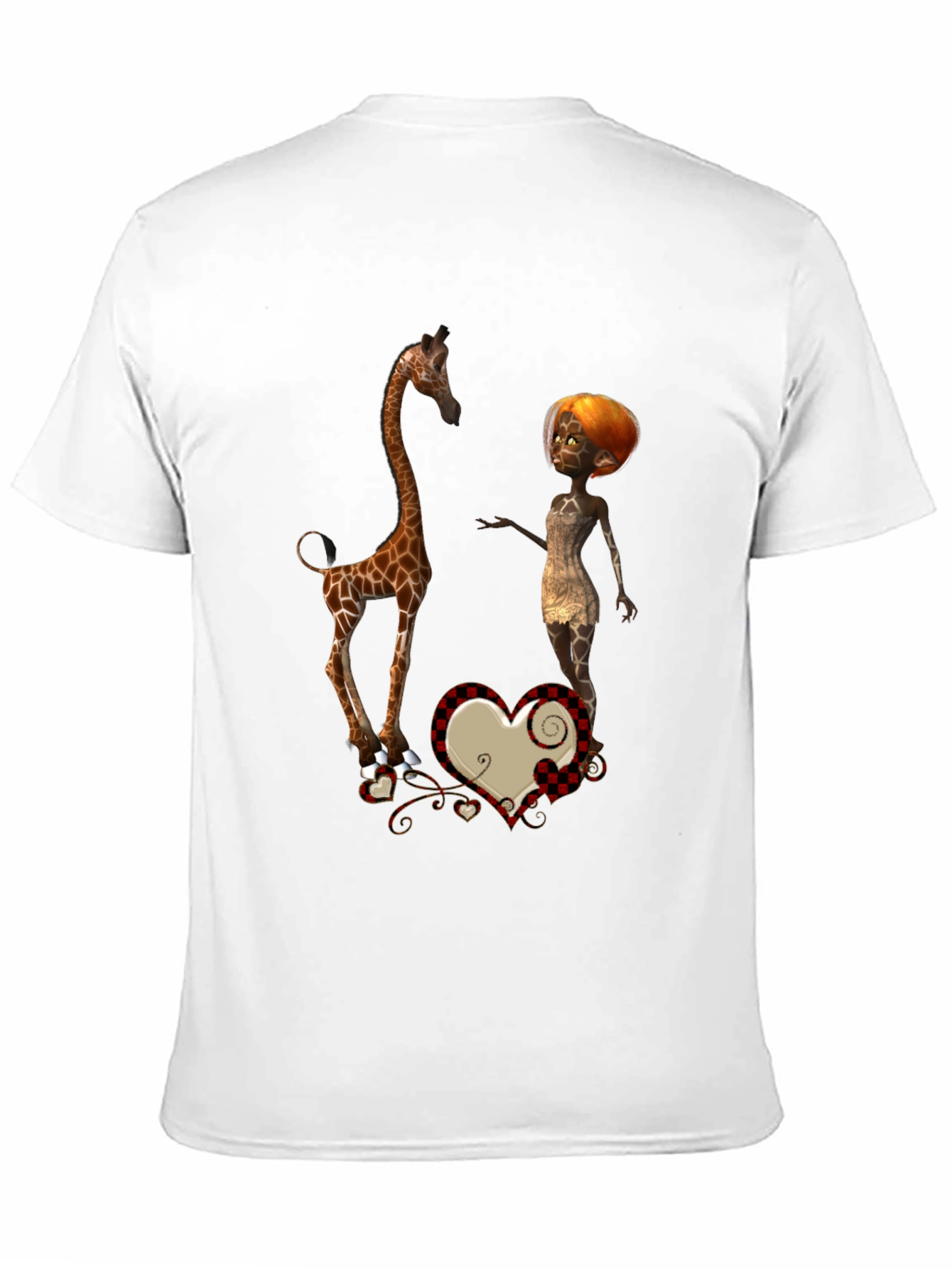 Giraffe & Cartoon Woman Graphic Black T-Shirt