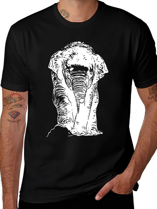 Black T-Shirt with White Elephant Print