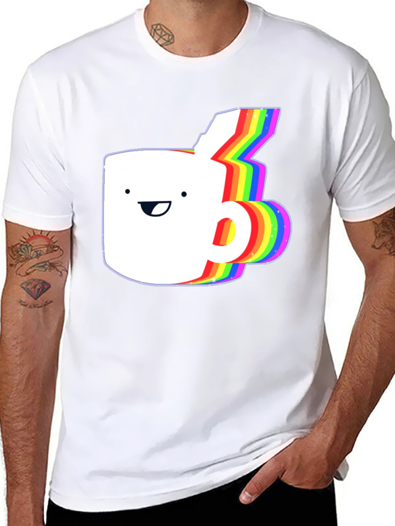 Rainbow Animated Coffee Mug Graphic T-Shirt