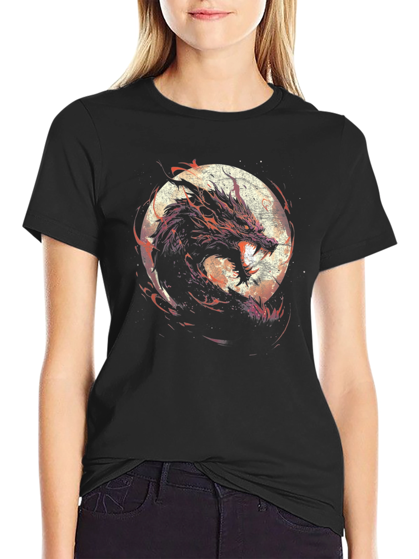 Dragon Moon Graphic Tee - Black