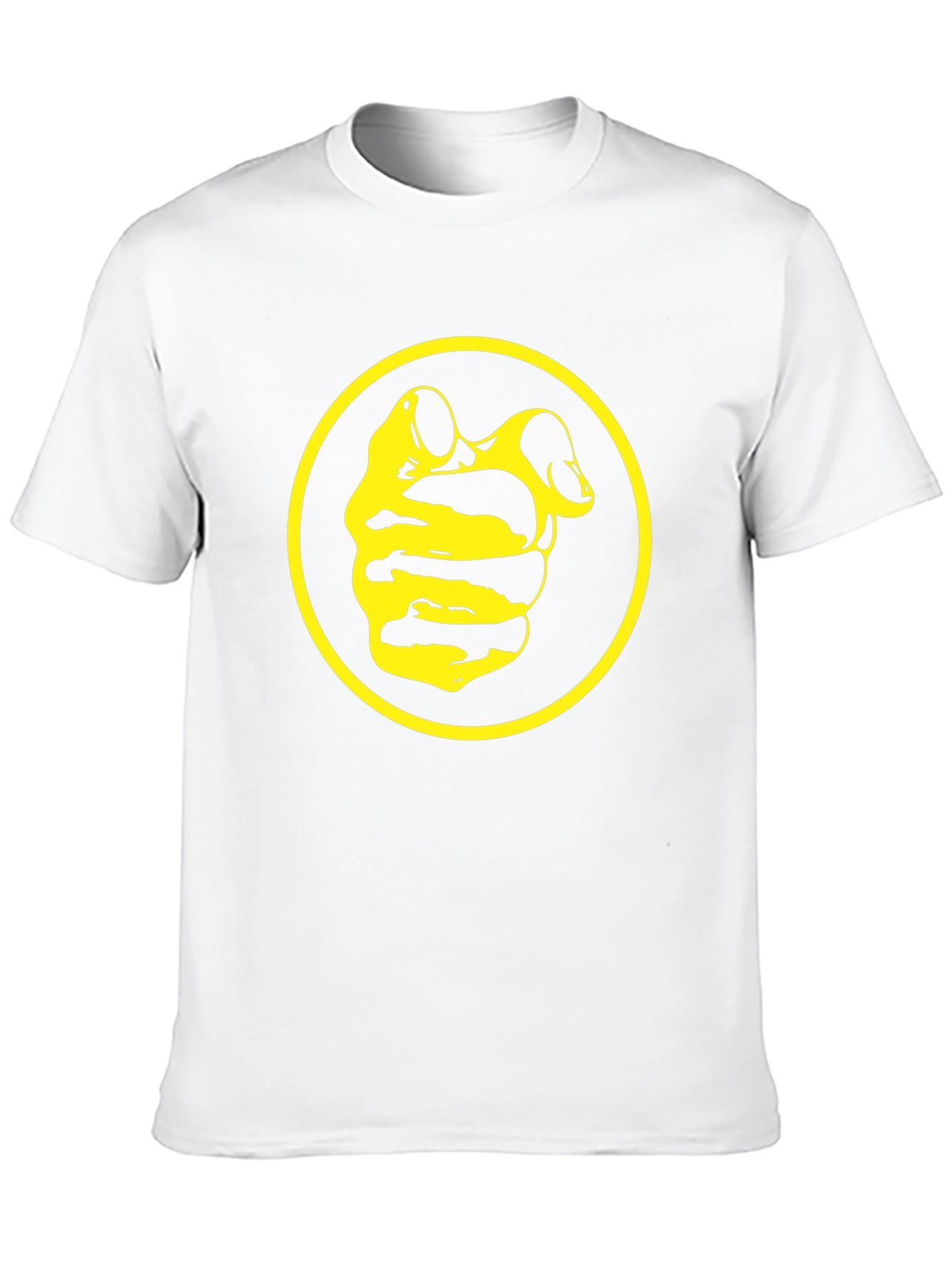Black Tee with Yellow Circle and Abstract Design