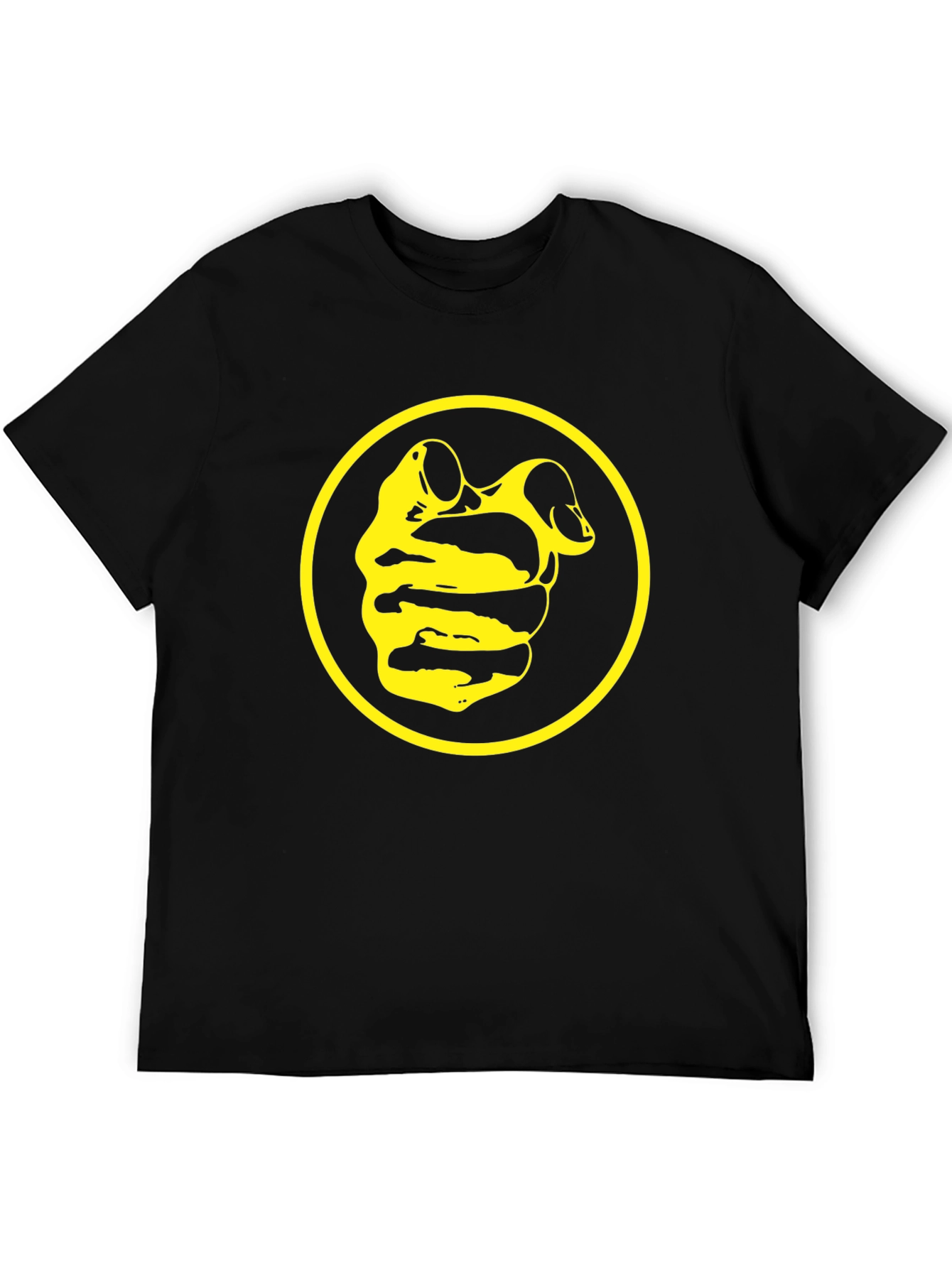 Black Tee with Yellow Circle and Abstract Design