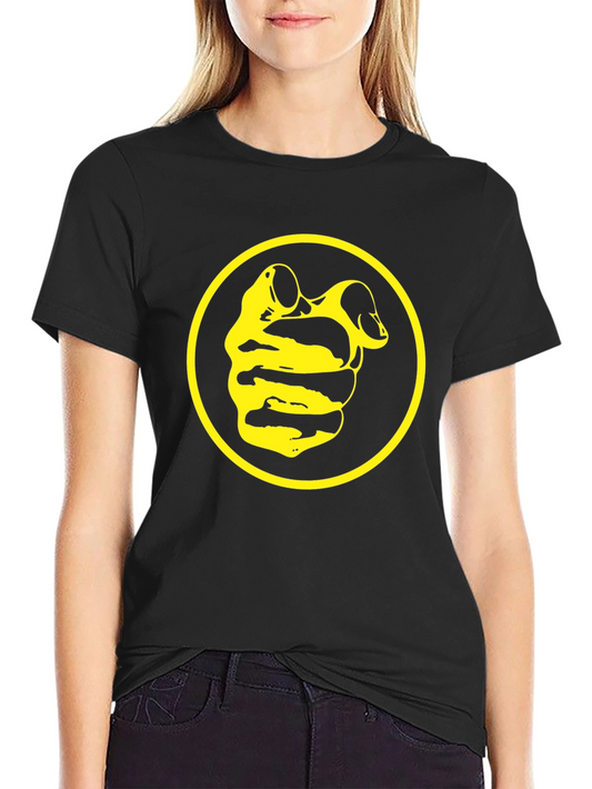 Black Tee with Yellow Circle and Abstract Design