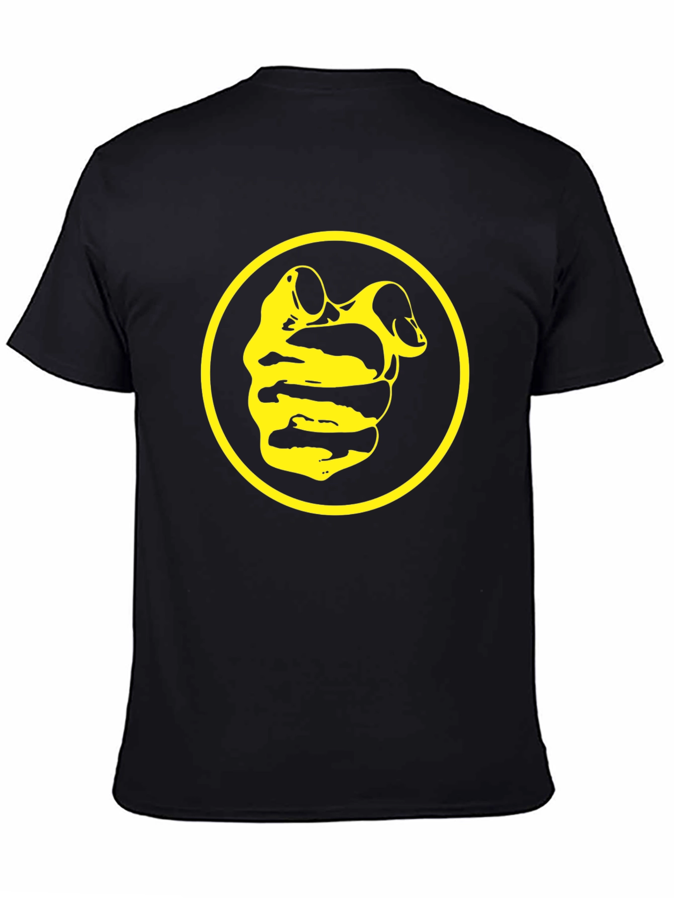 Black Tee with Yellow Circle and Abstract Design