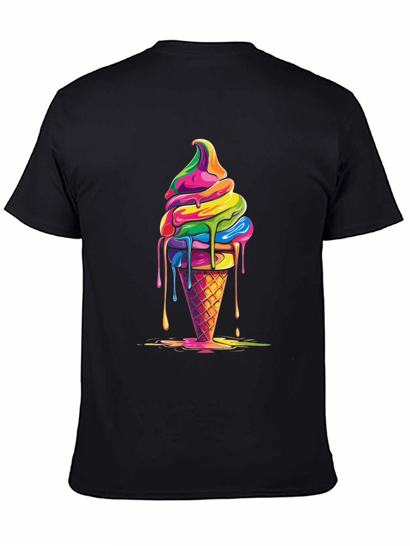Rainbow Ice Cream Graphic Black T-Shirt