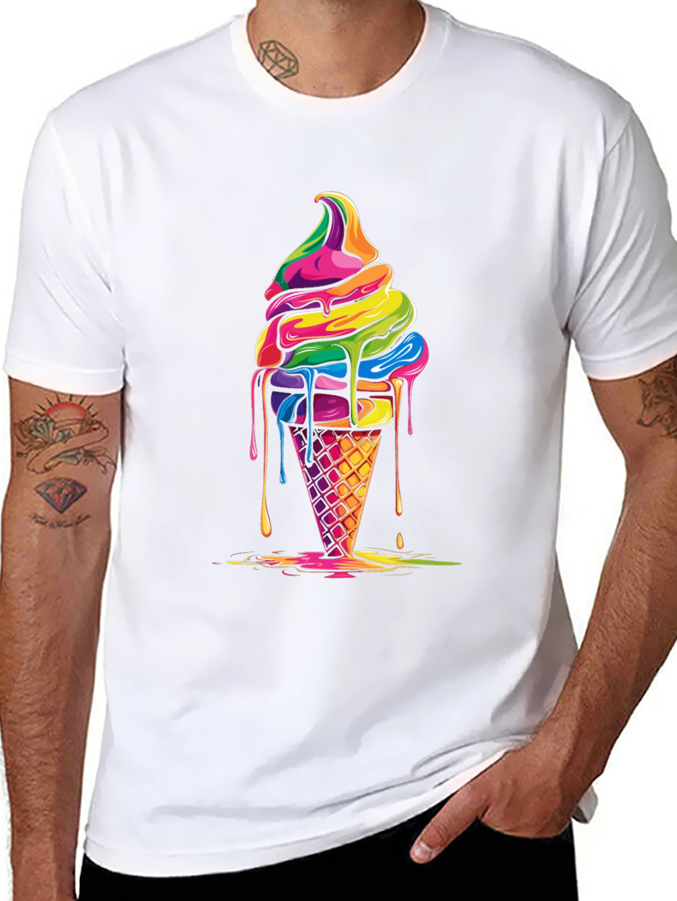 Rainbow Ice Cream Graphic Black T-Shirt