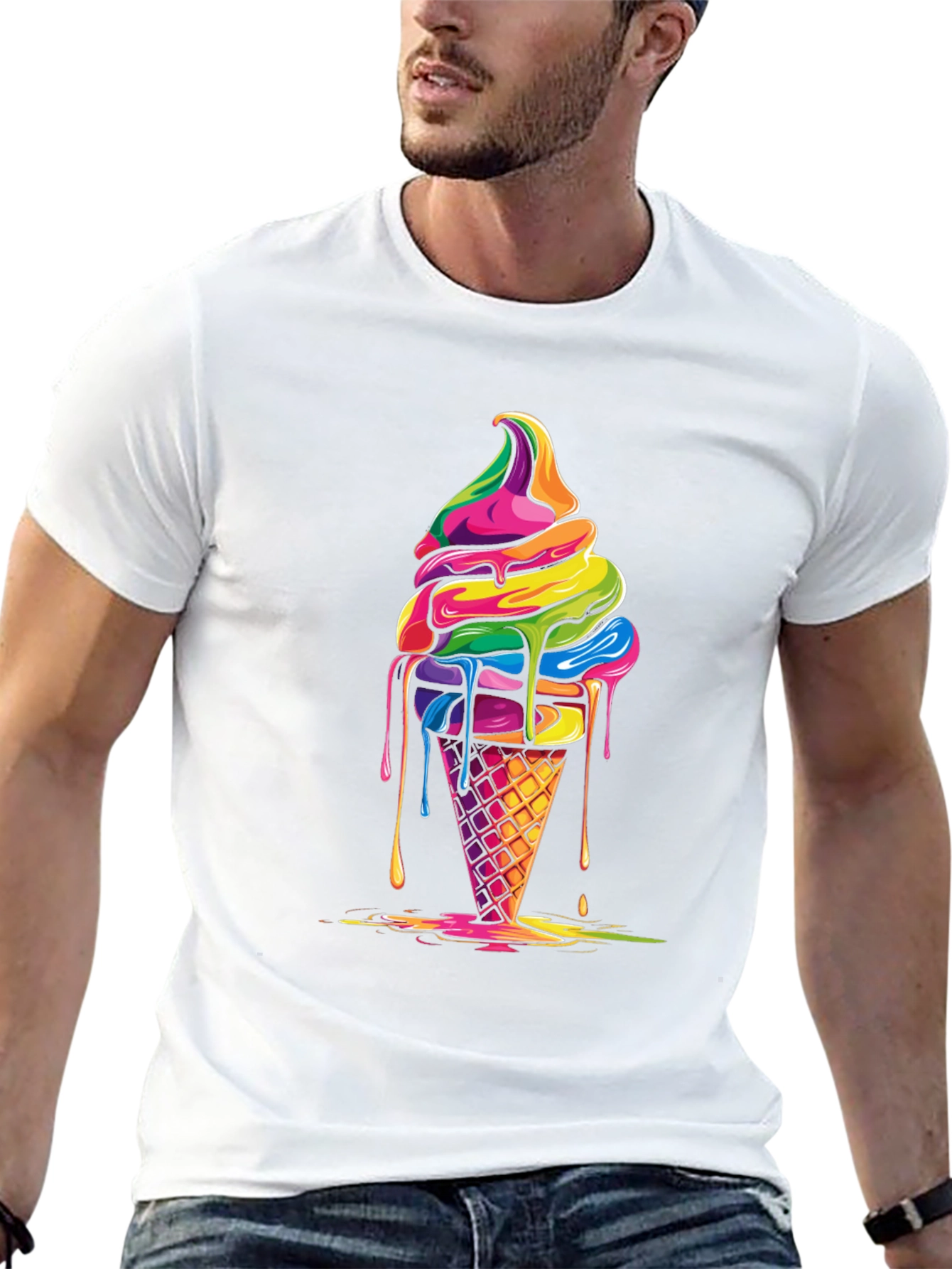 Rainbow Ice Cream Graphic Black T-Shirt