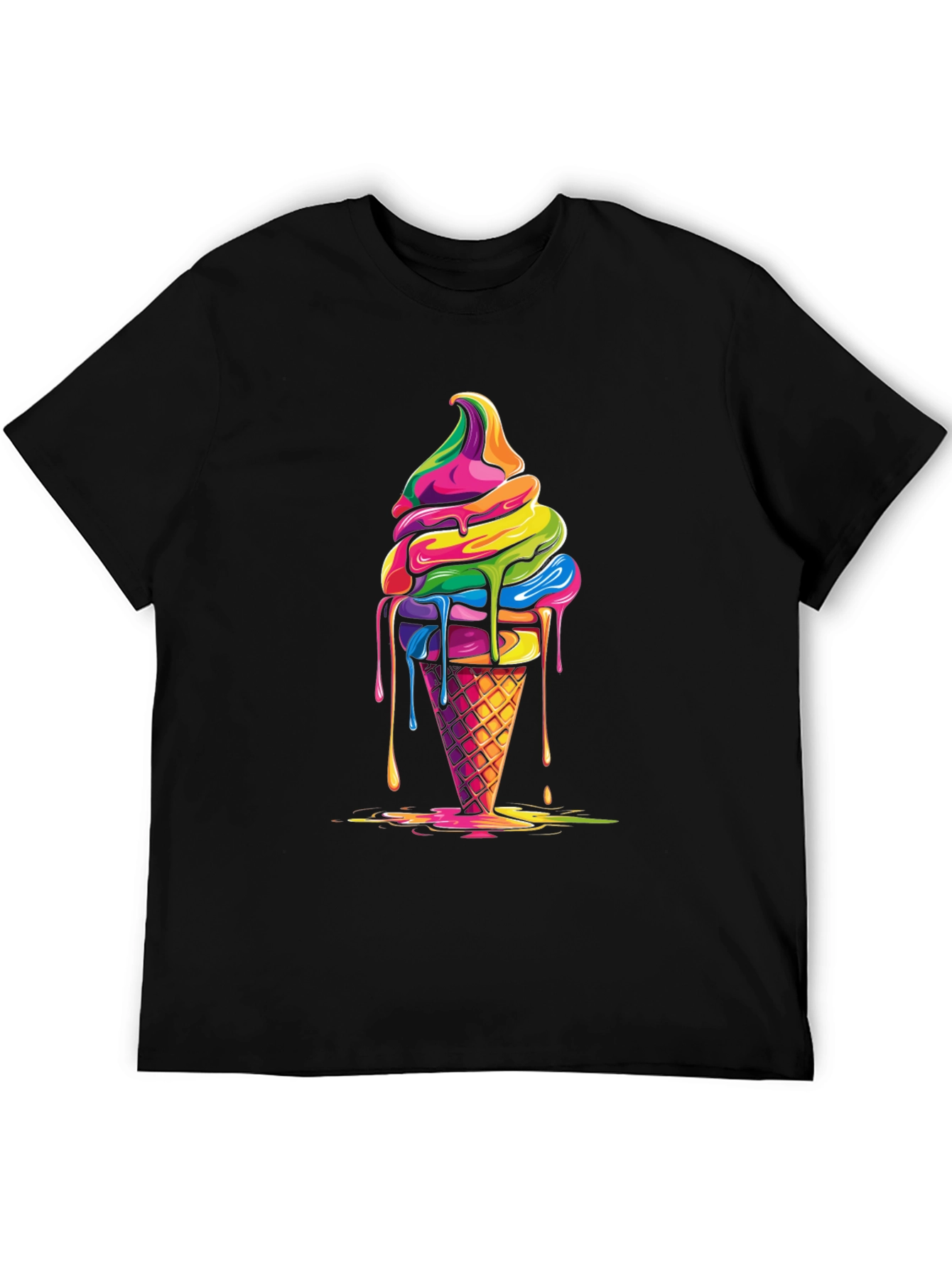Rainbow Ice Cream Graphic Black T-Shirt