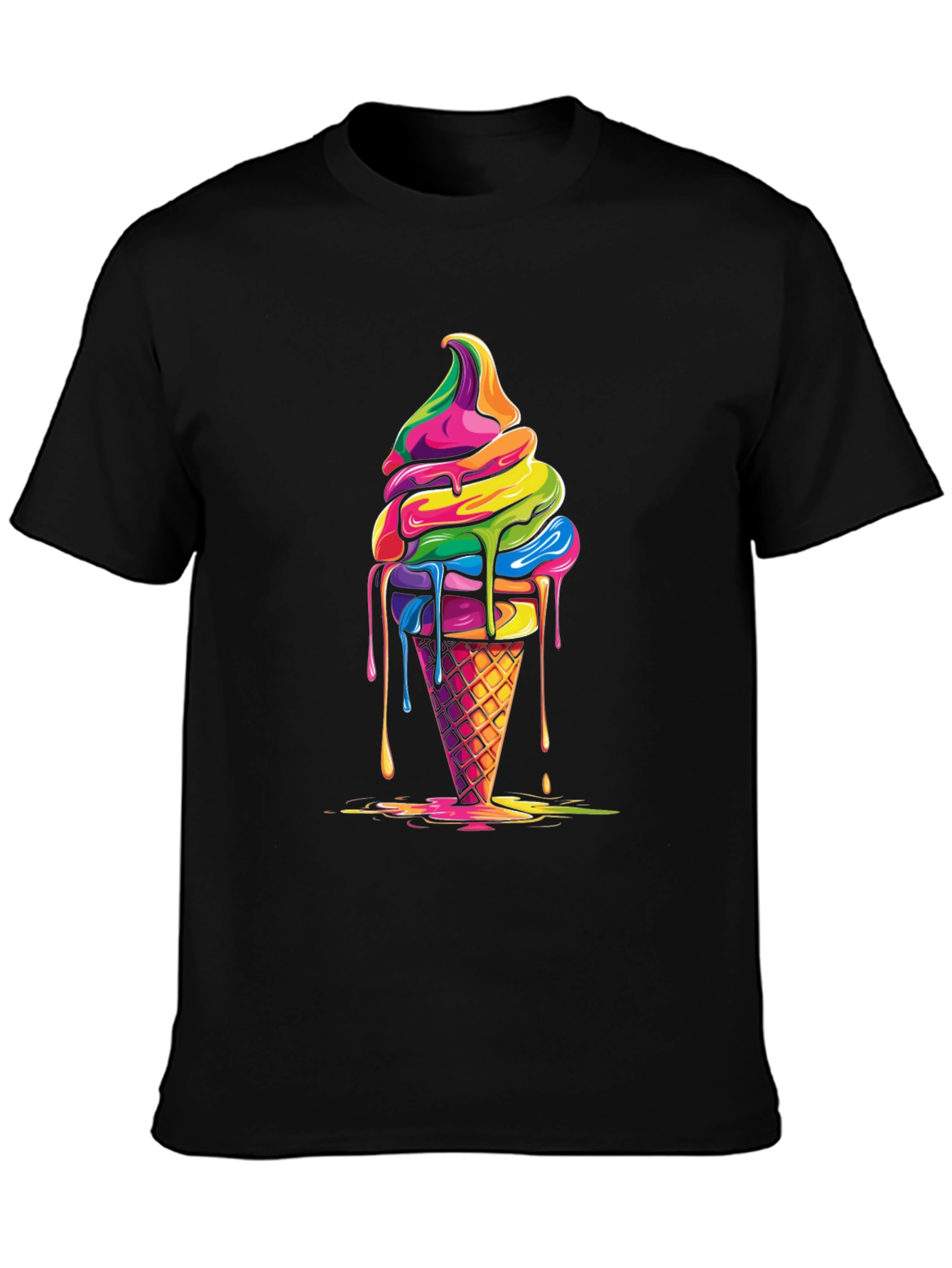 Rainbow Ice Cream Graphic Black T-Shirt