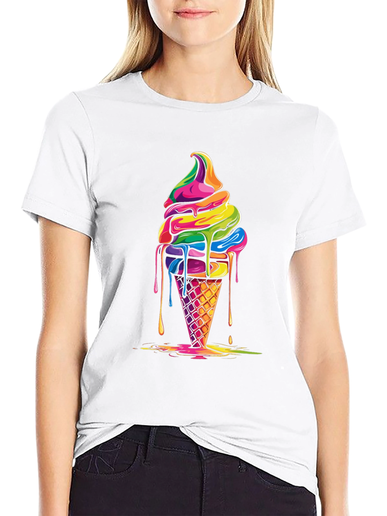 Rainbow Ice Cream Graphic Black T-Shirt