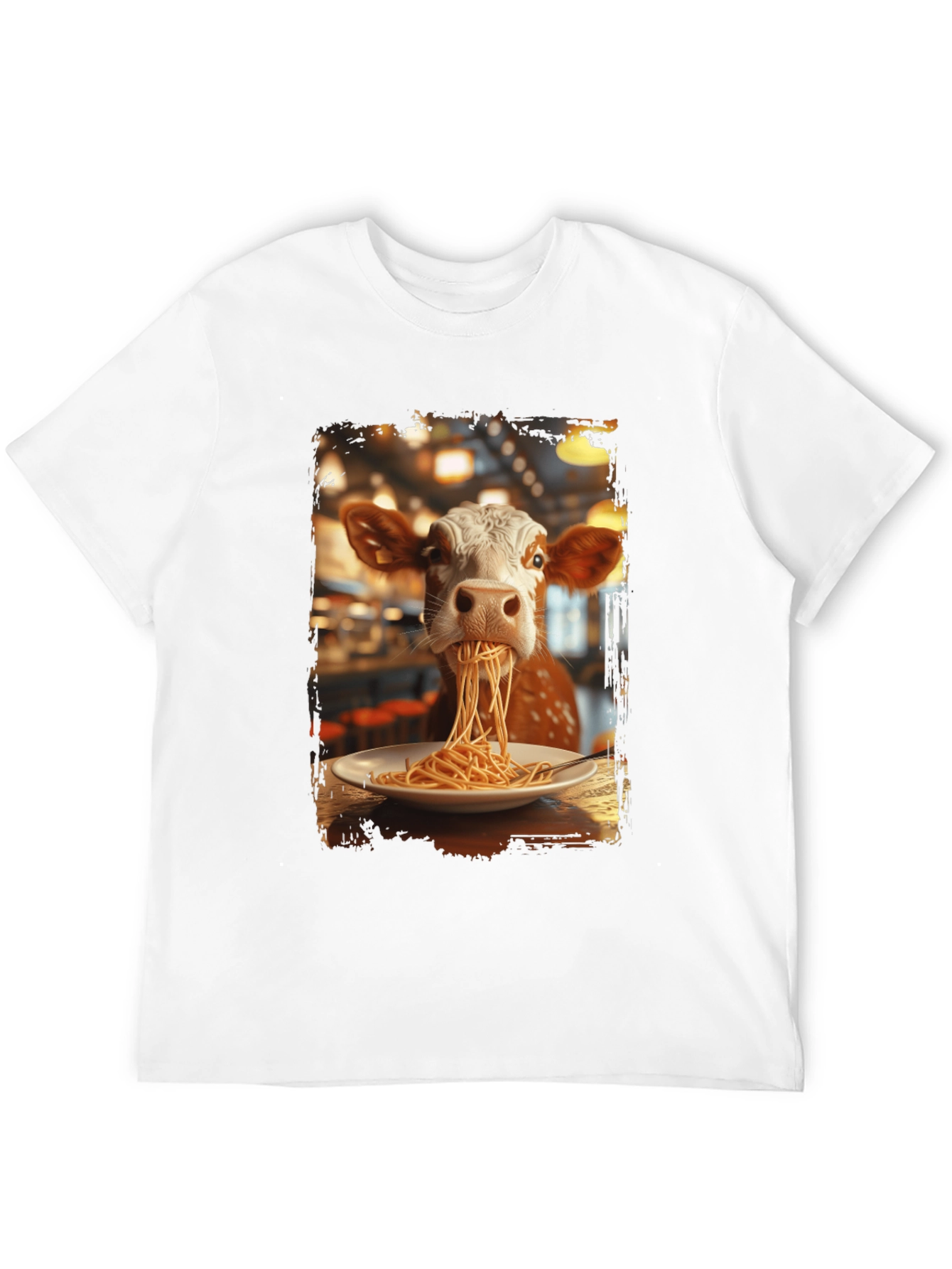 Cow Eating Spaghetti Graphic T-Shirt