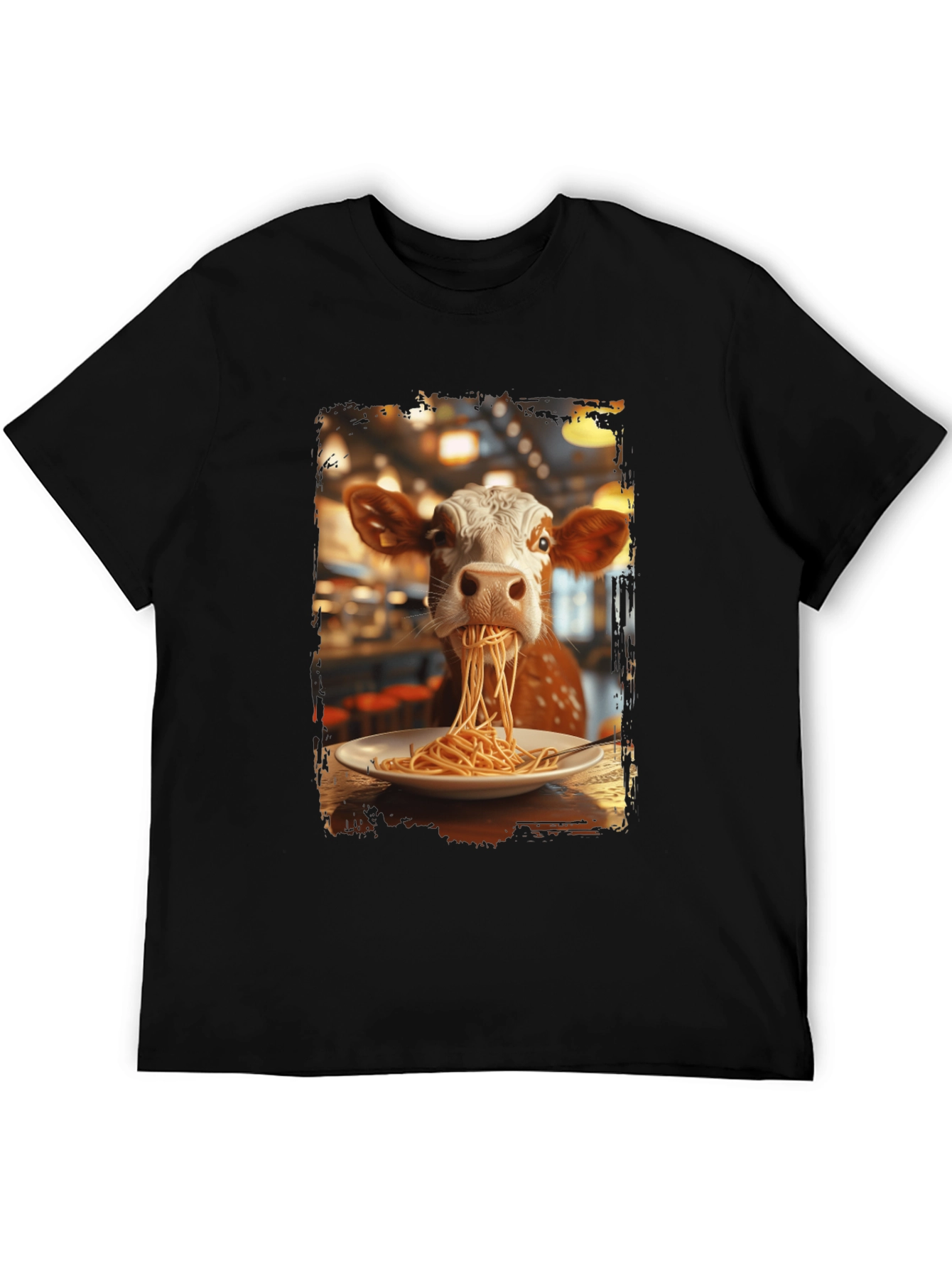 Cow Eating Spaghetti Graphic T-Shirt