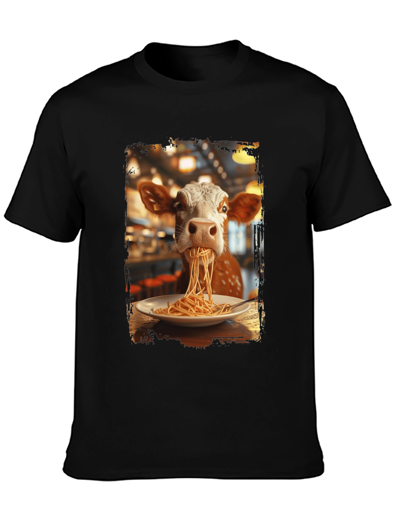 Cow Eating Spaghetti Graphic T-Shirt