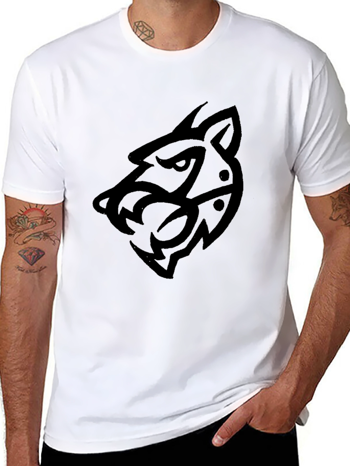 Mens Black Tribal Wolf Graphic Tee