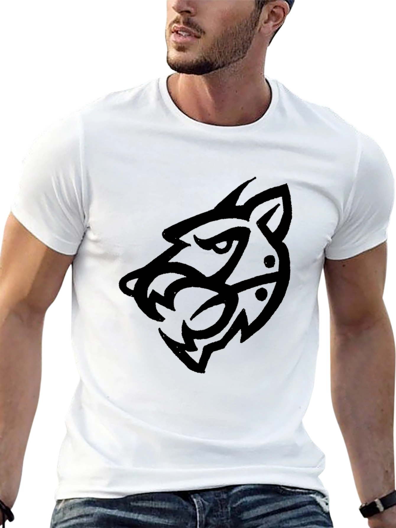 Mens Black Tribal Wolf Graphic Tee