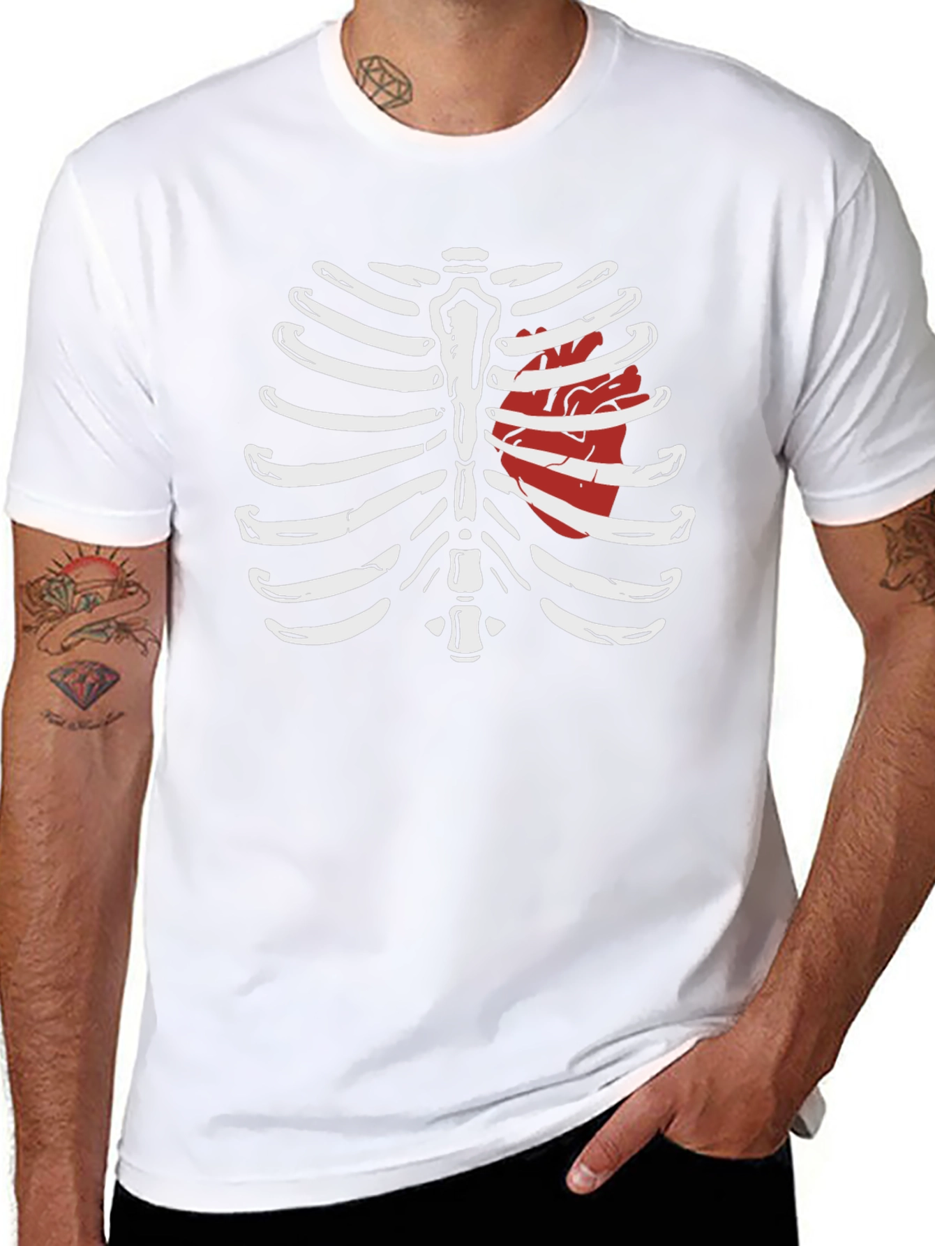 Skeleton Rib Cage Heart Graphic Tee