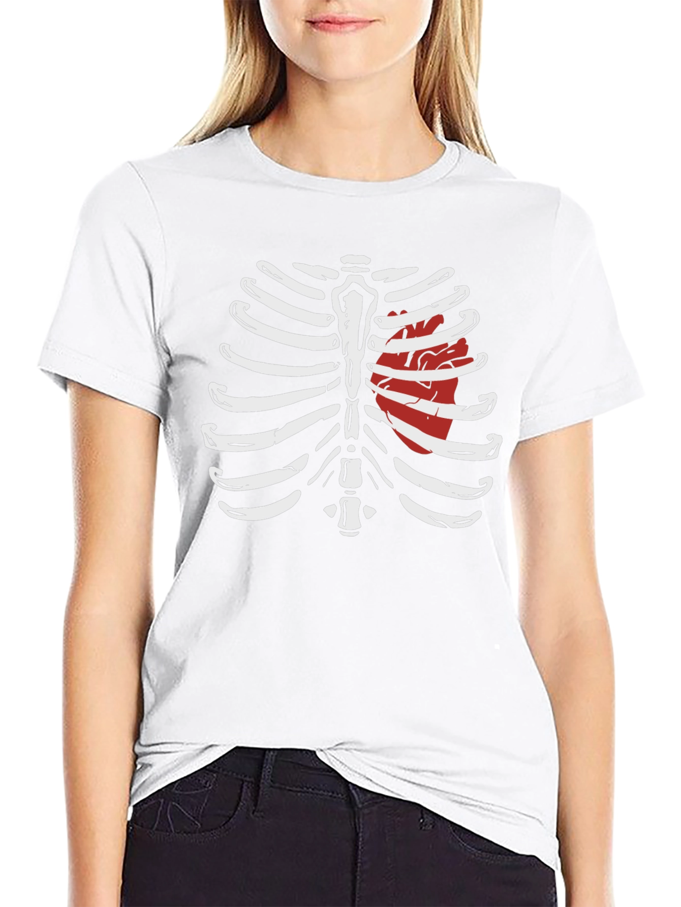 Skeleton Rib Cage Heart Graphic Tee