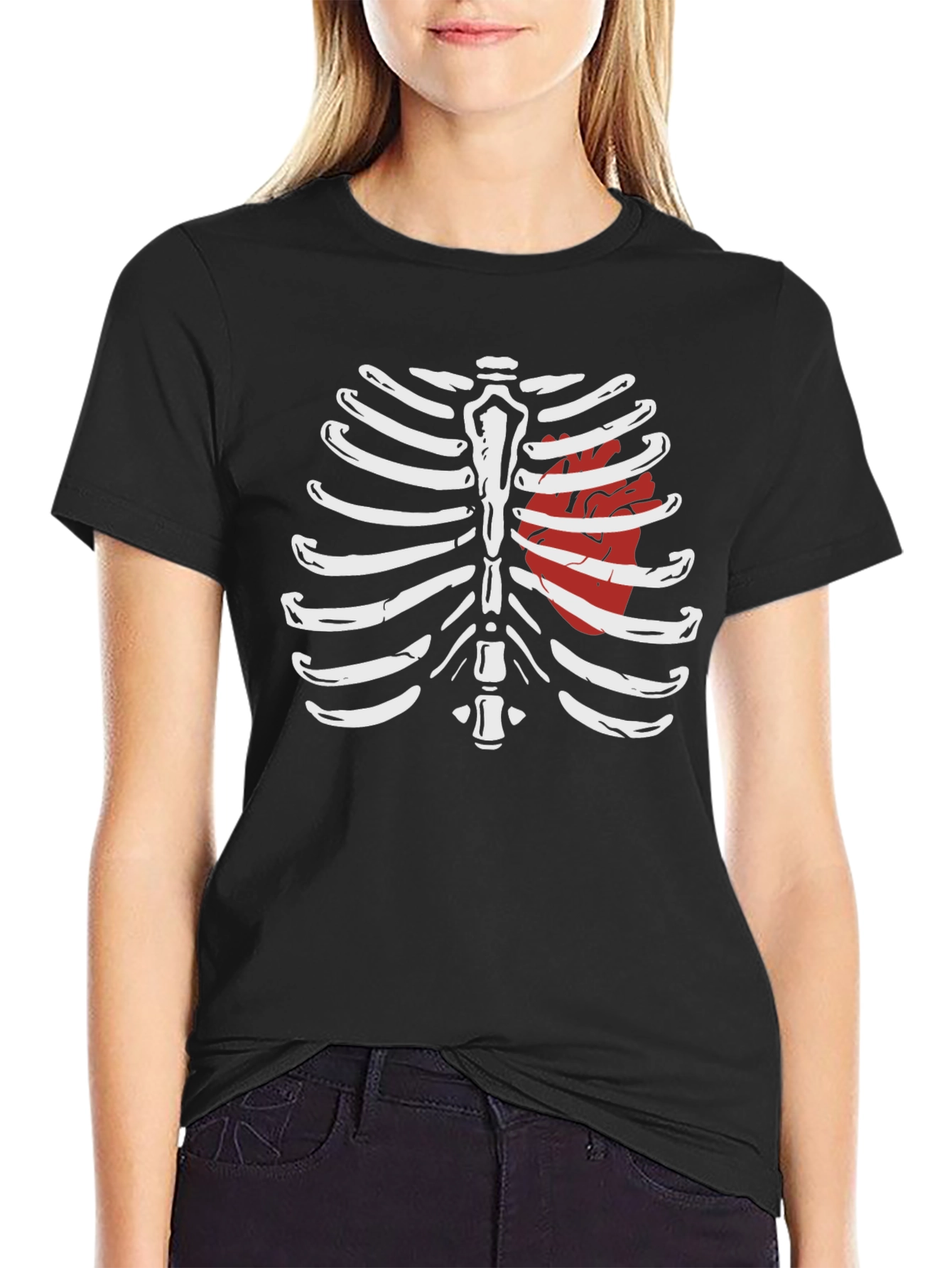 Skeleton Rib Cage Heart Graphic Tee