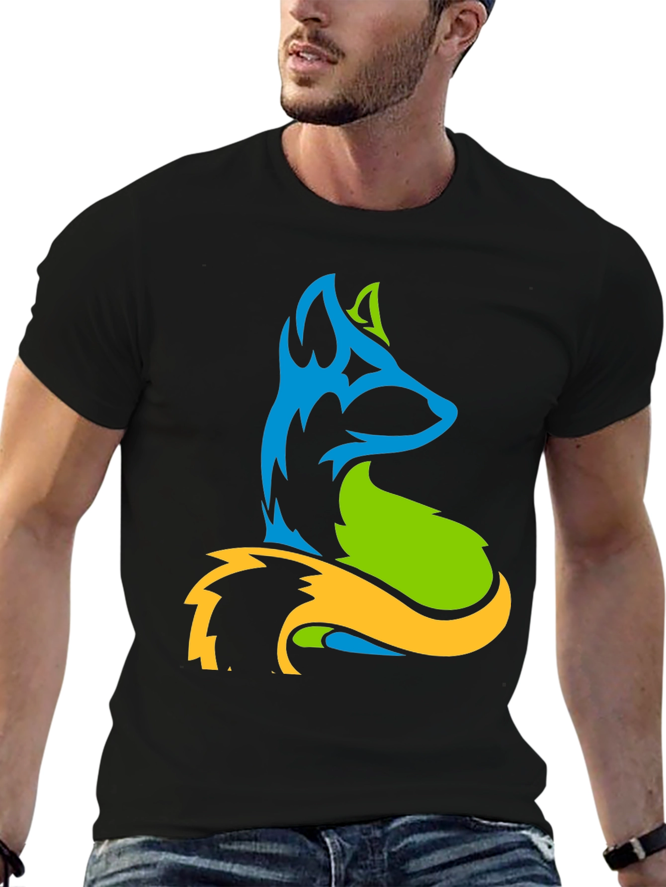 Abstract Fox Graphic Tee - Mens Black T-Shirt