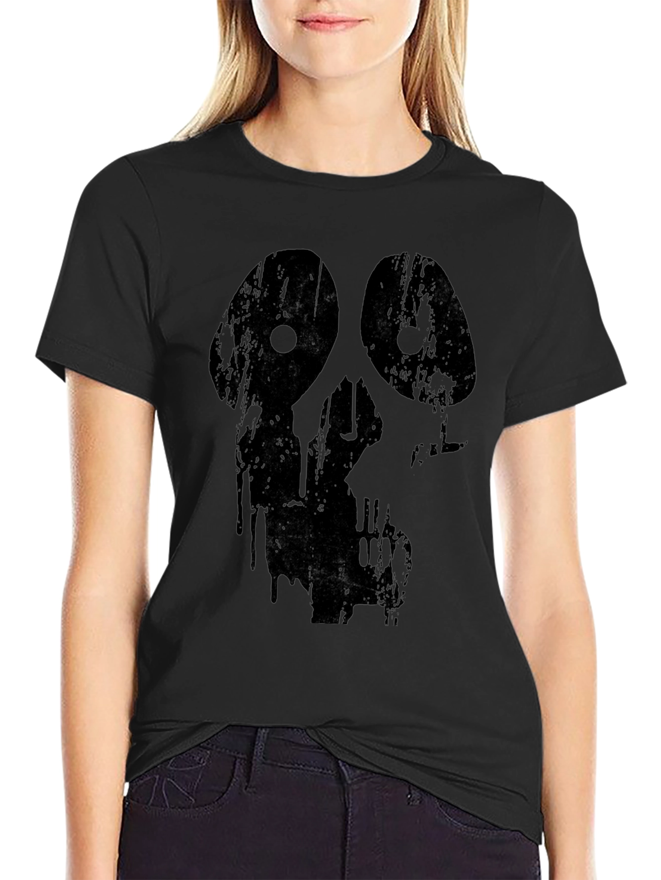 Grim Grunge Skull Graphic Black T-Shirt