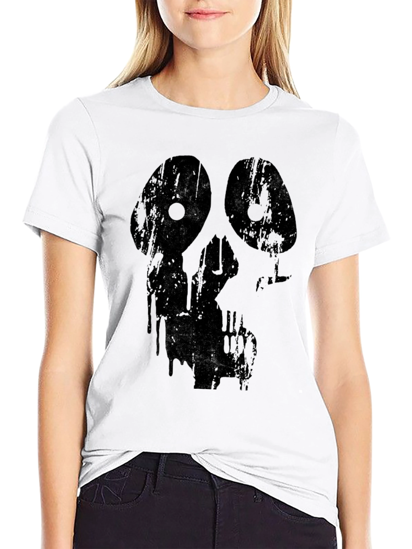 Grim Grunge Skull Graphic Black T-Shirt