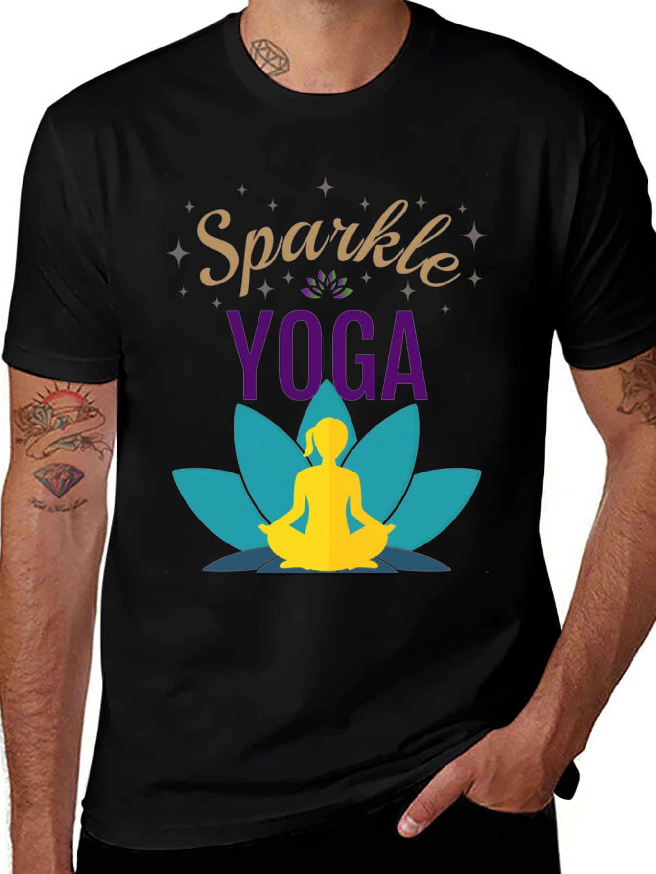 Sparkle Yoga Black Graphic T-Shirt