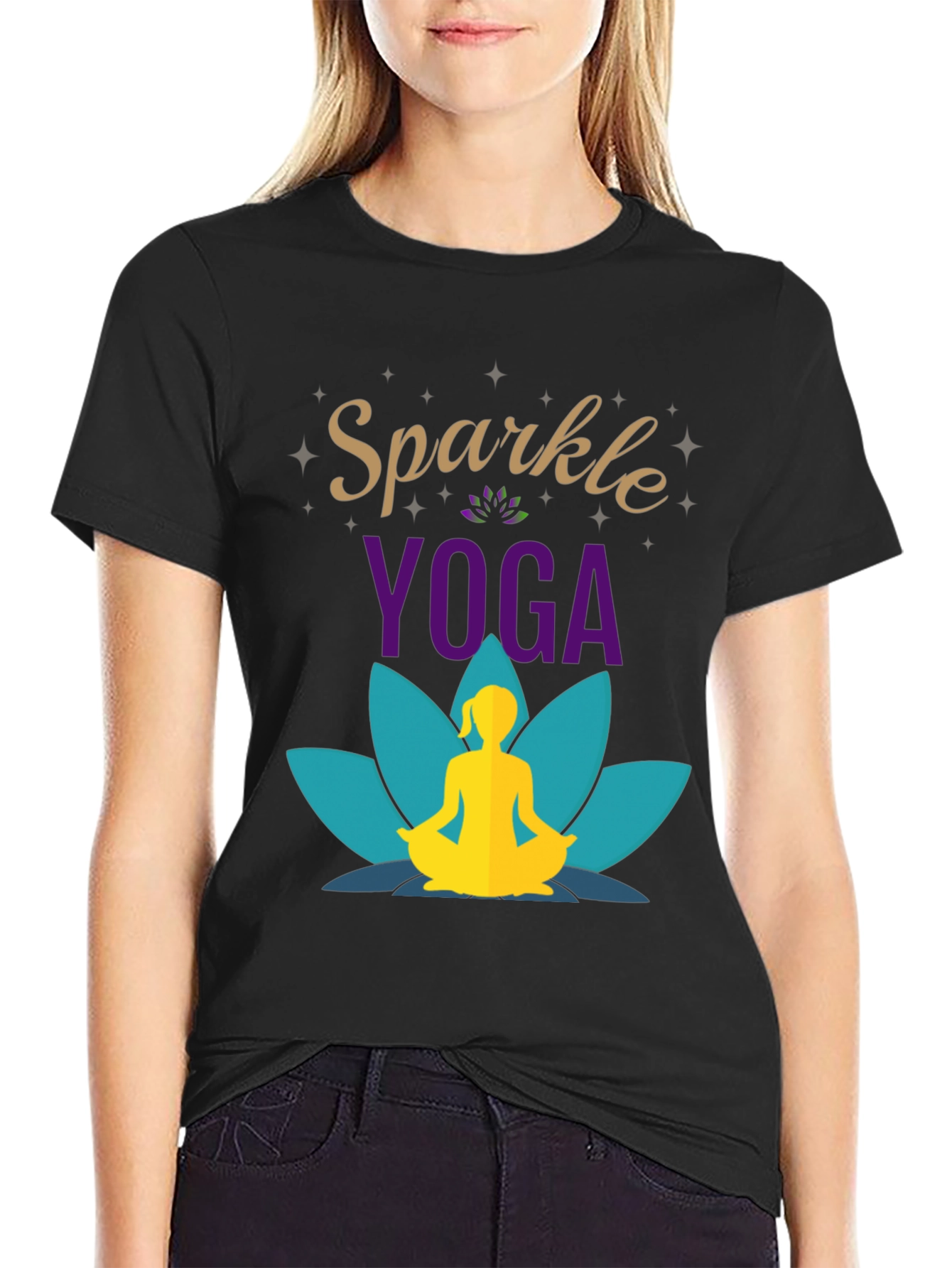 Sparkle Yoga Black Graphic T-Shirt