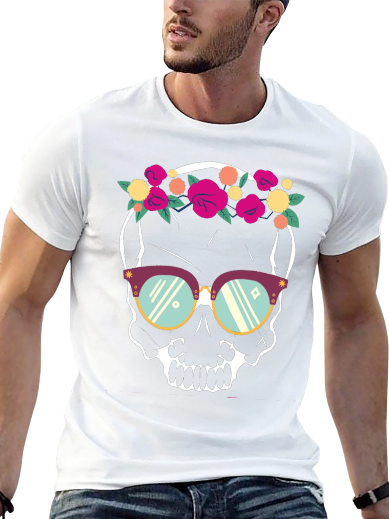 Floral Skull T-Shirt - Trendy Graphic Tee