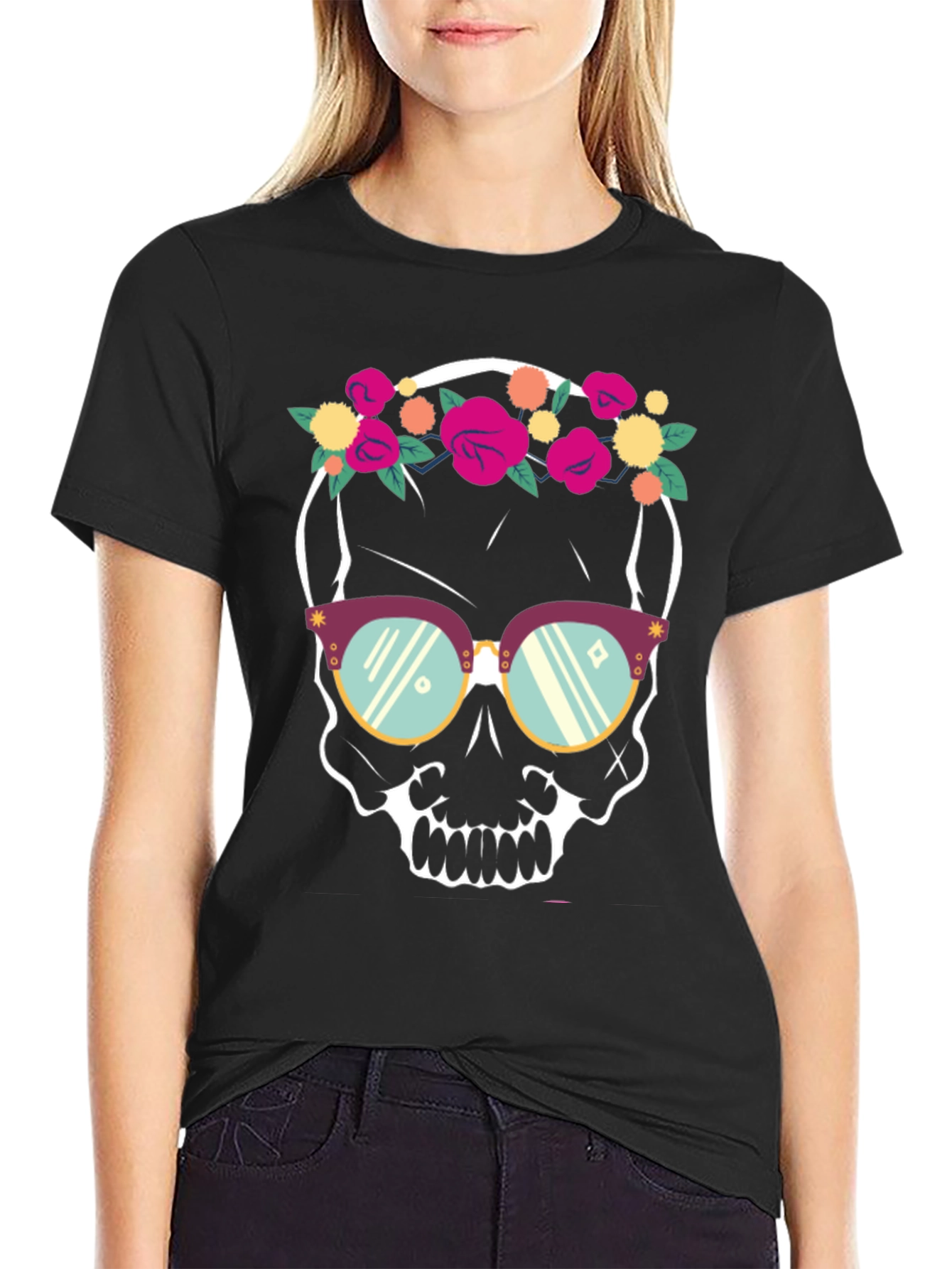 Floral Skull T-Shirt - Trendy Graphic Tee