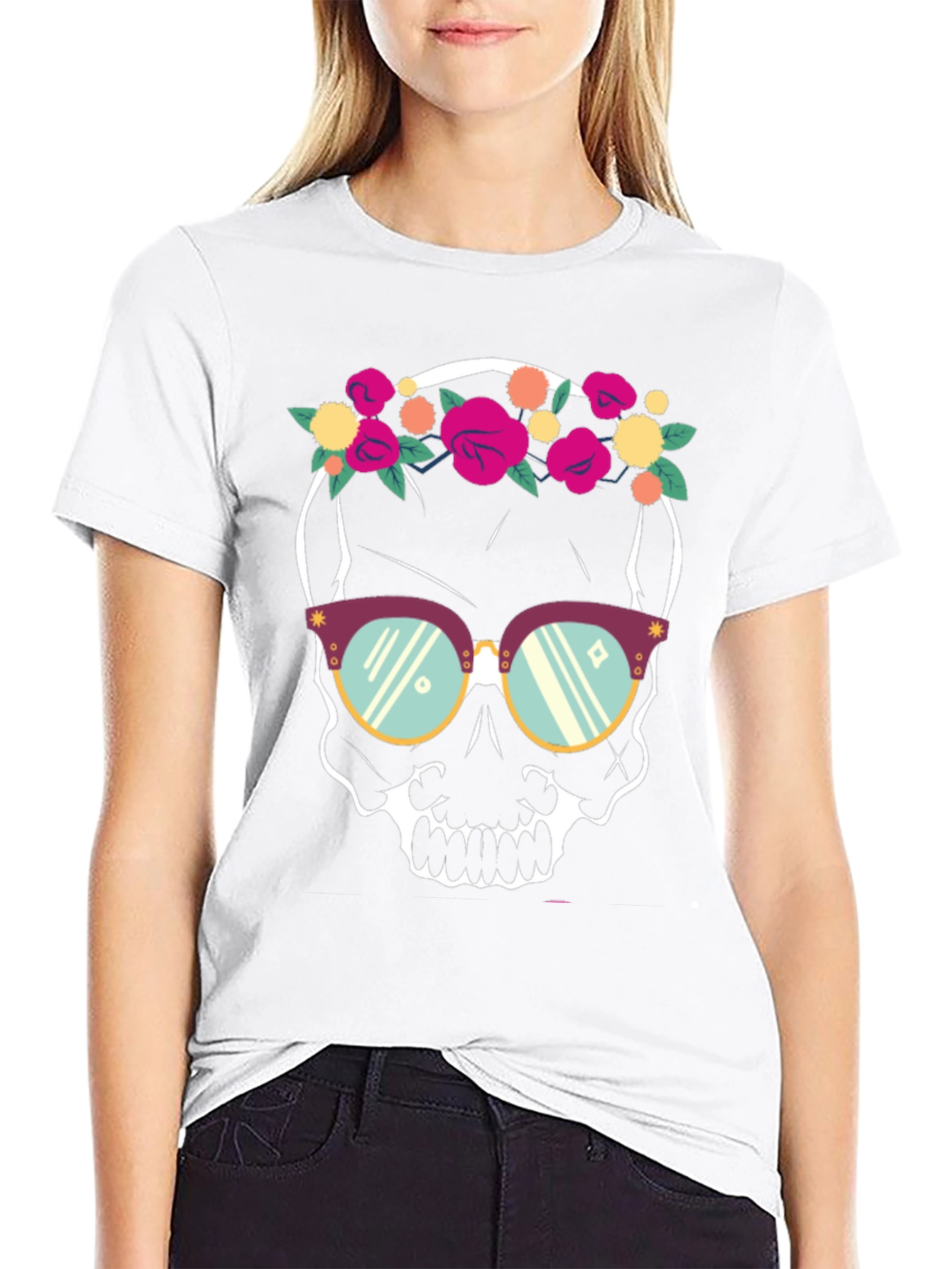 Floral Skull T-Shirt - Trendy Graphic Tee