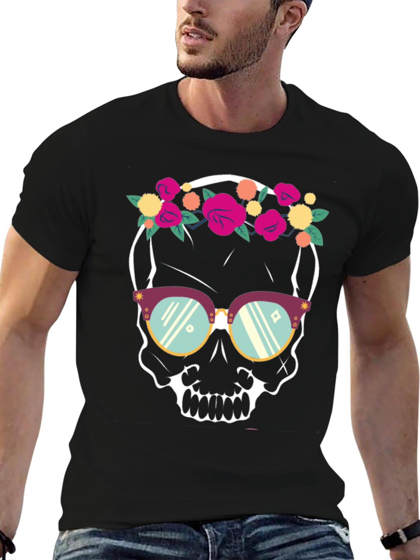 Floral Skull T-Shirt - Trendy Graphic Tee
