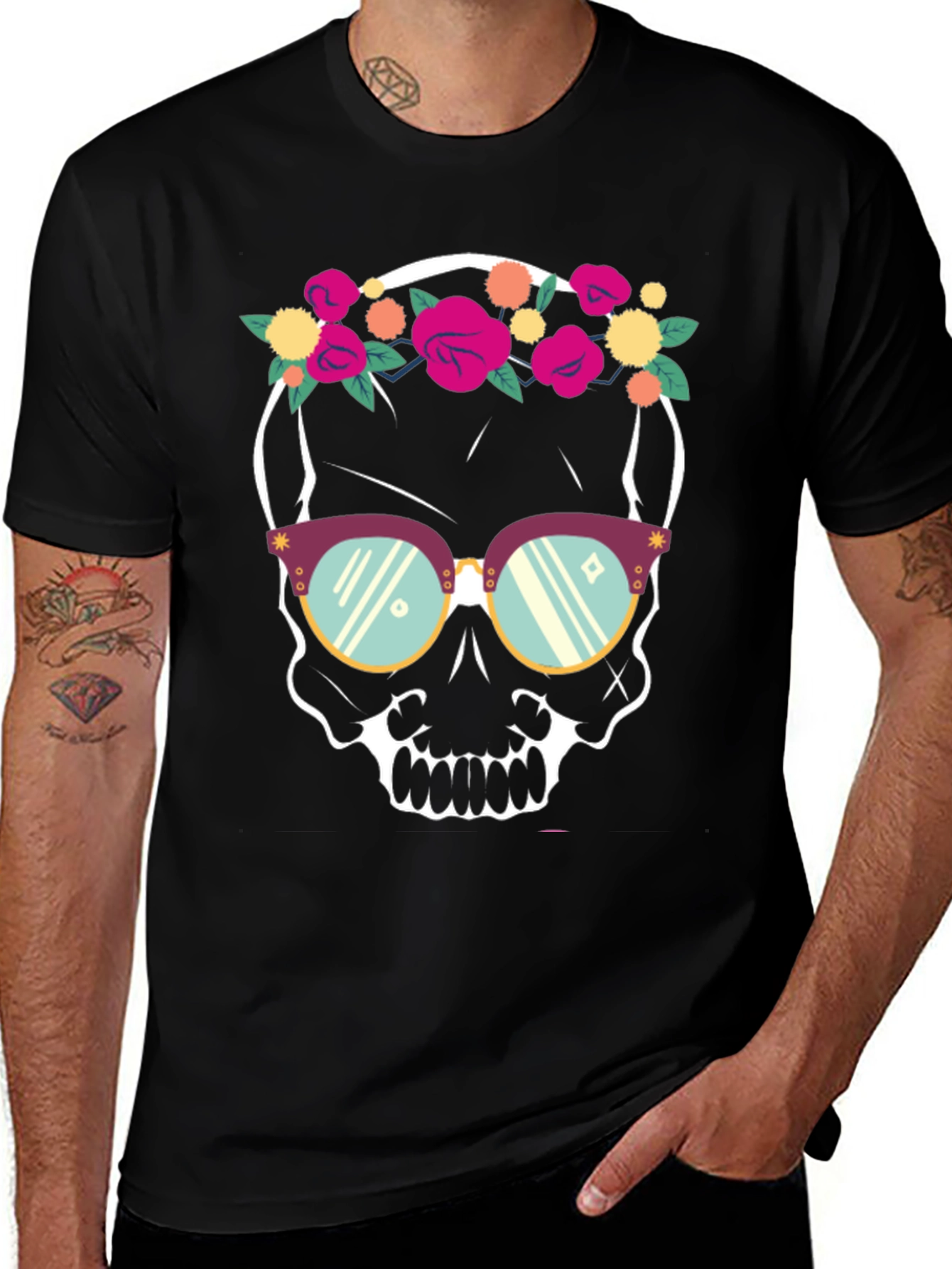 Floral Skull T-Shirt - Trendy Graphic Tee