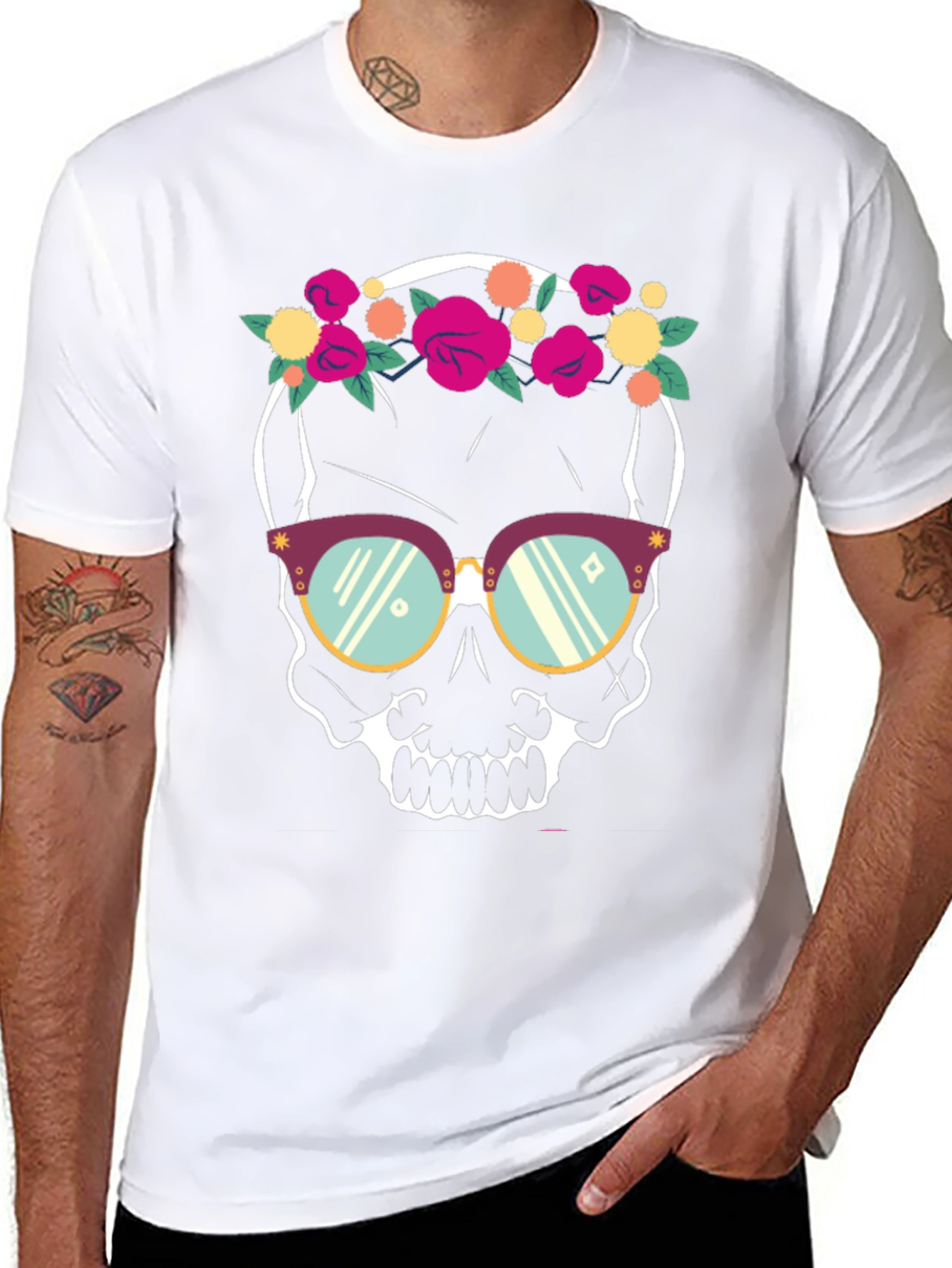 Floral Skull T-Shirt - Trendy Graphic Tee