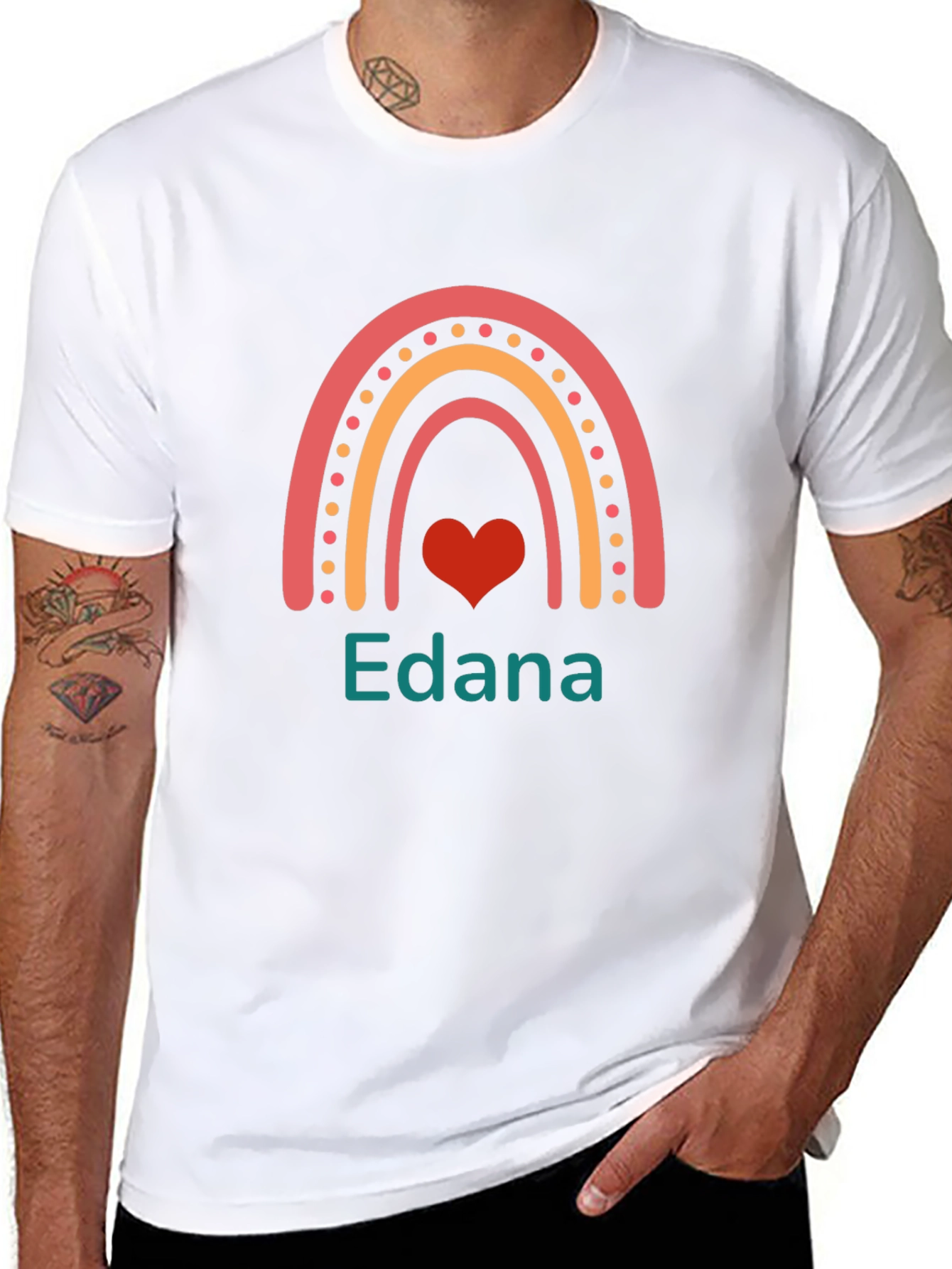 Edana Rainbow Heart Personalized Black T-Shirt