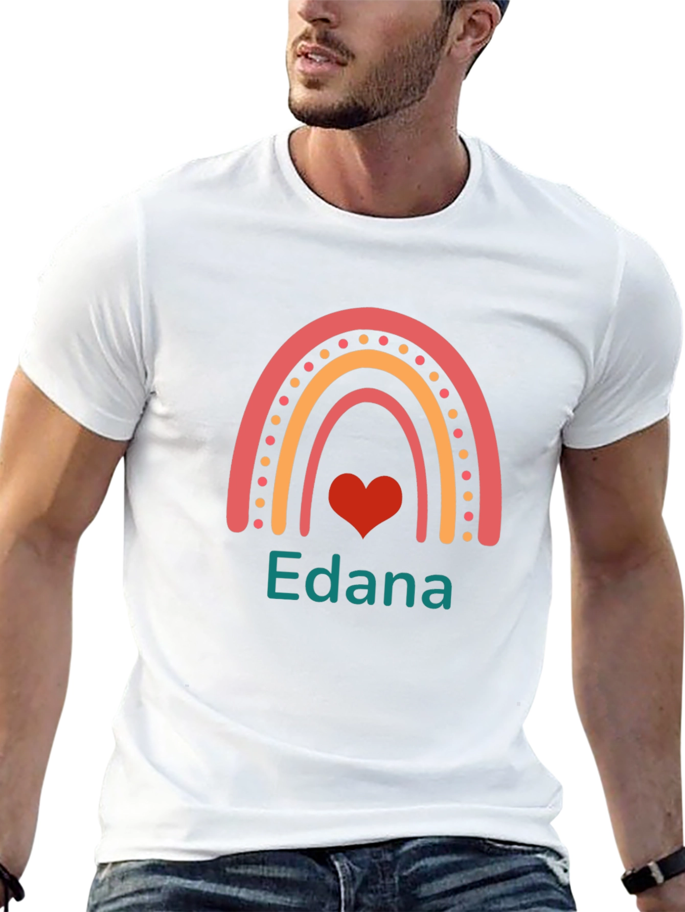 Edana Rainbow Heart Personalized Black T-Shirt