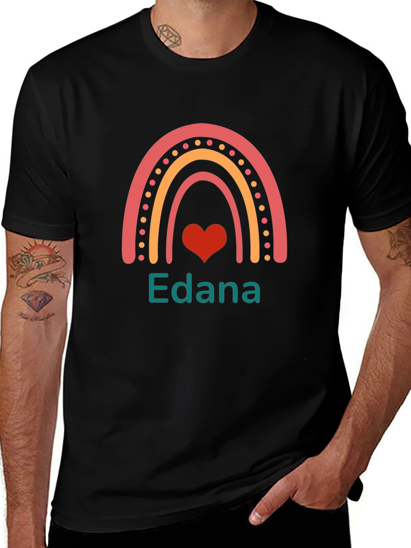 Edana Rainbow Heart Personalized Black T-Shirt