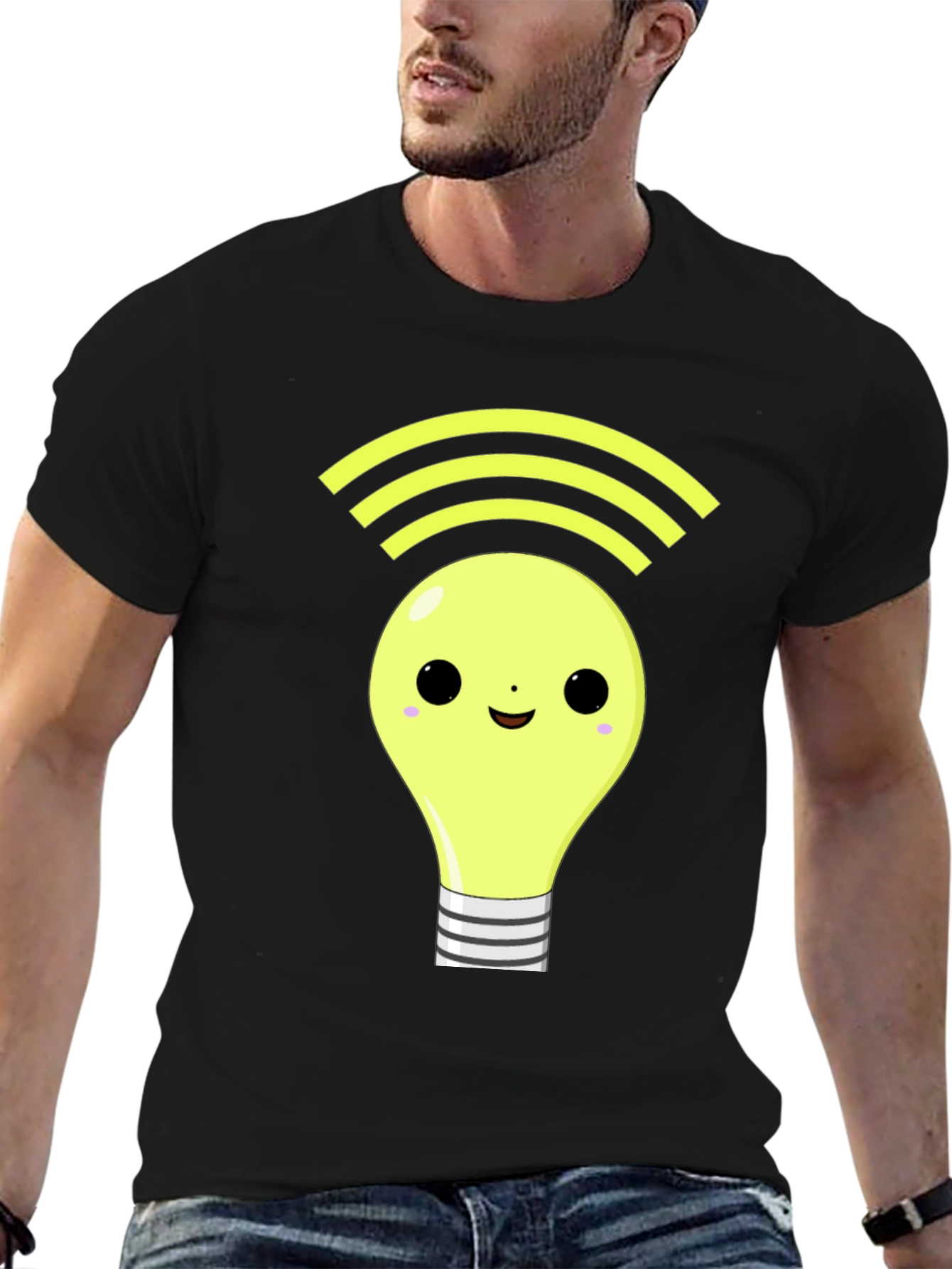 Light Bulb WiFi Graphic Tee - Black Cotton T-Shirt