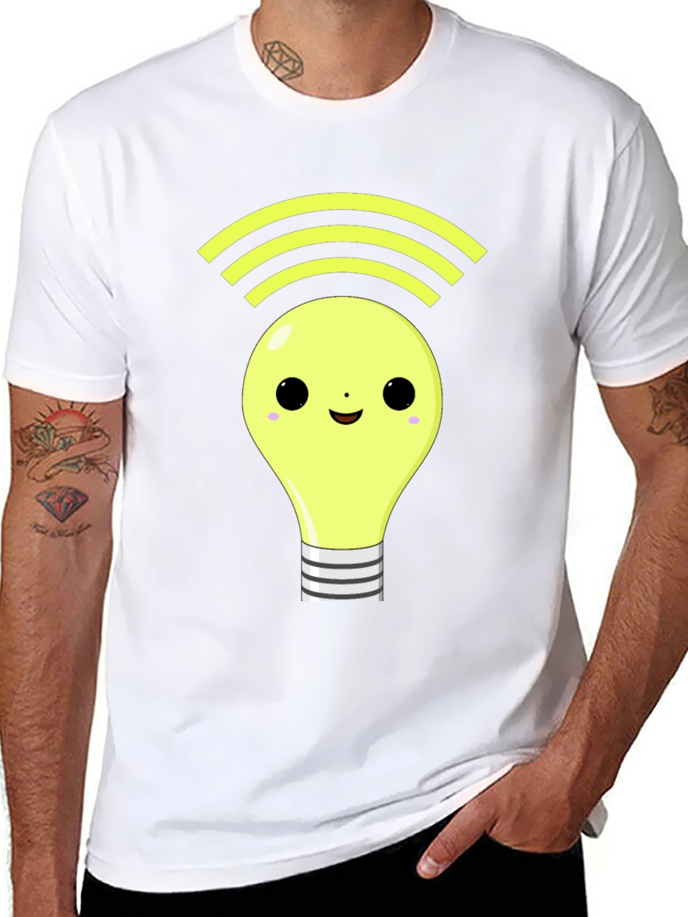 Light Bulb WiFi Graphic Tee - Black Cotton T-Shirt
