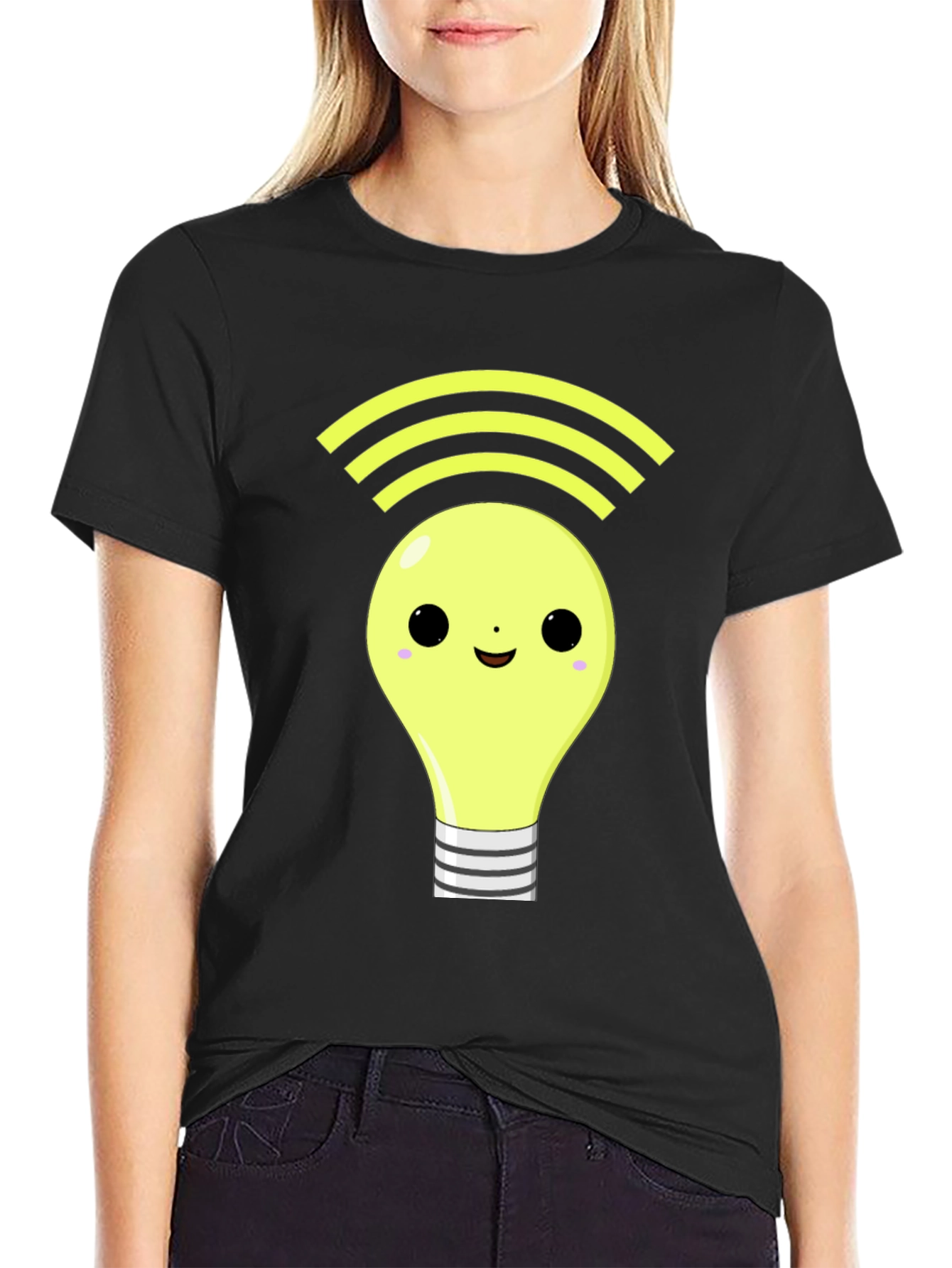 Light Bulb WiFi Graphic Tee - Black Cotton T-Shirt
