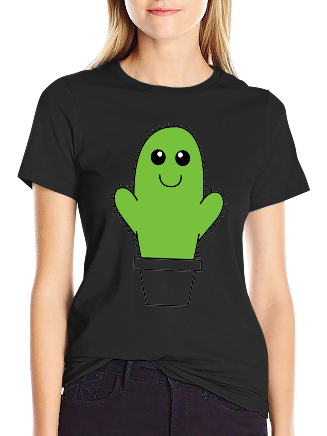Cute Cactus Graphic Tee - Black